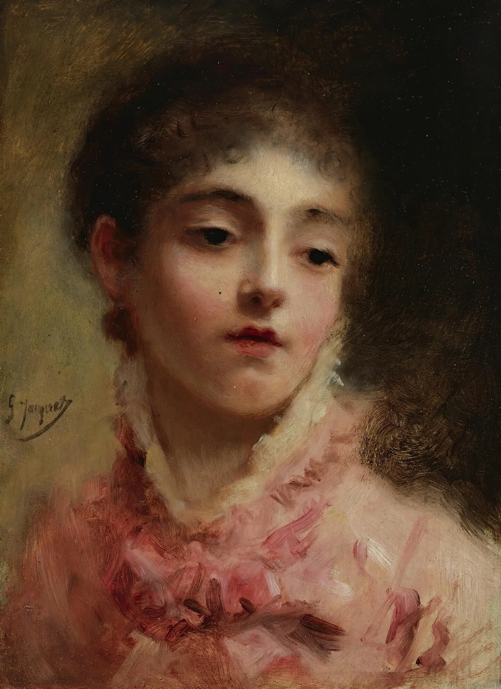 Young Woman In A Pink Dress Wall Art by Gustave Jean Jacquet - Canvas Print