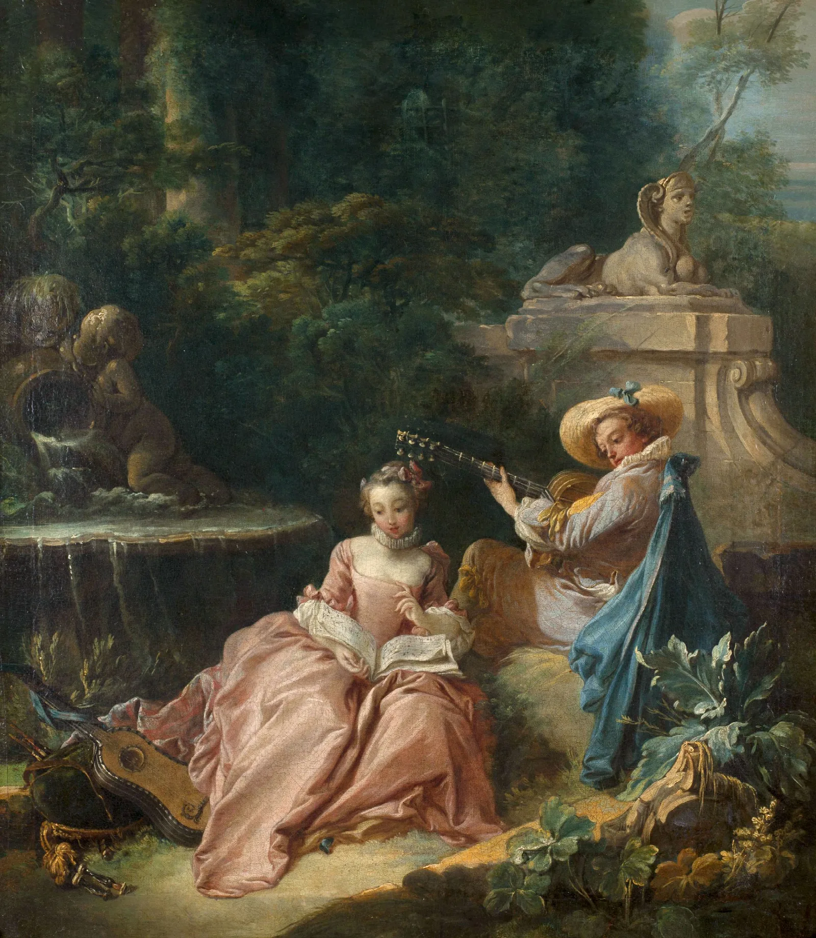 La Lecon De Musique Wall Art by François Boucher - Canvas Print