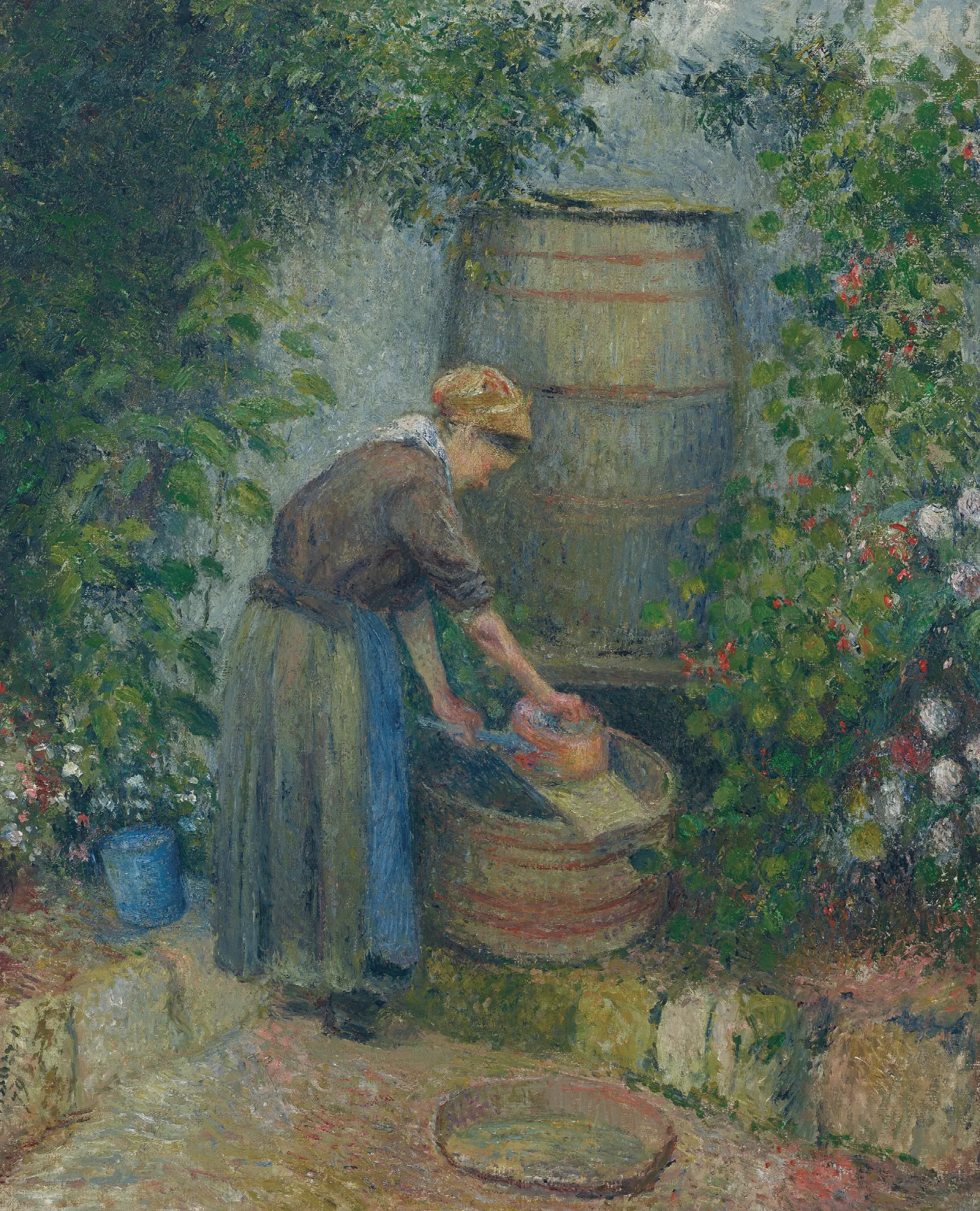 Femme Lavant Une Casserole Wall Art by Camille Pissarro - Canvas Print