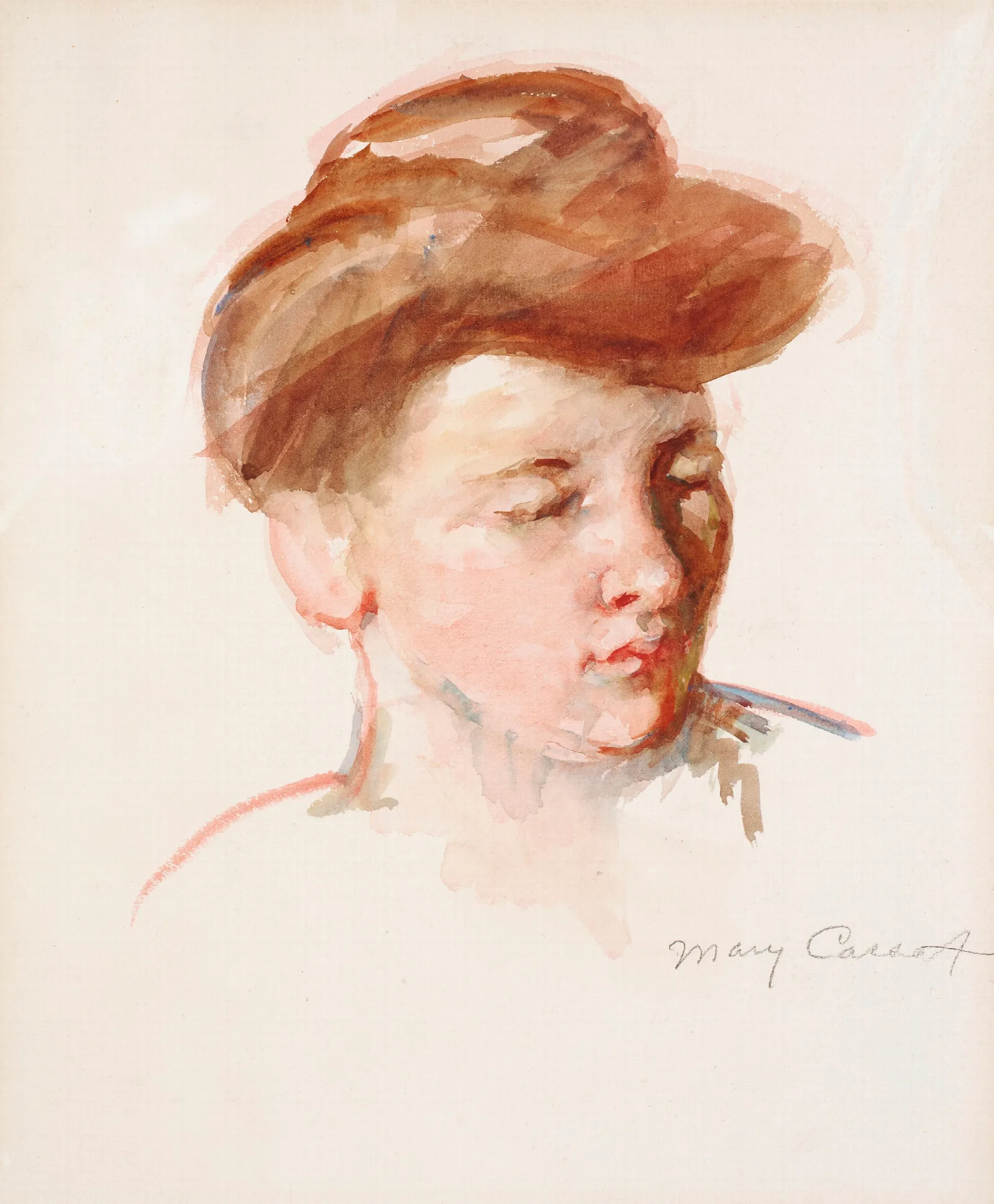 Sketch Of Mother Jeannes Head Looking Down Wall Art by Mary Cassatt - Canvas Print