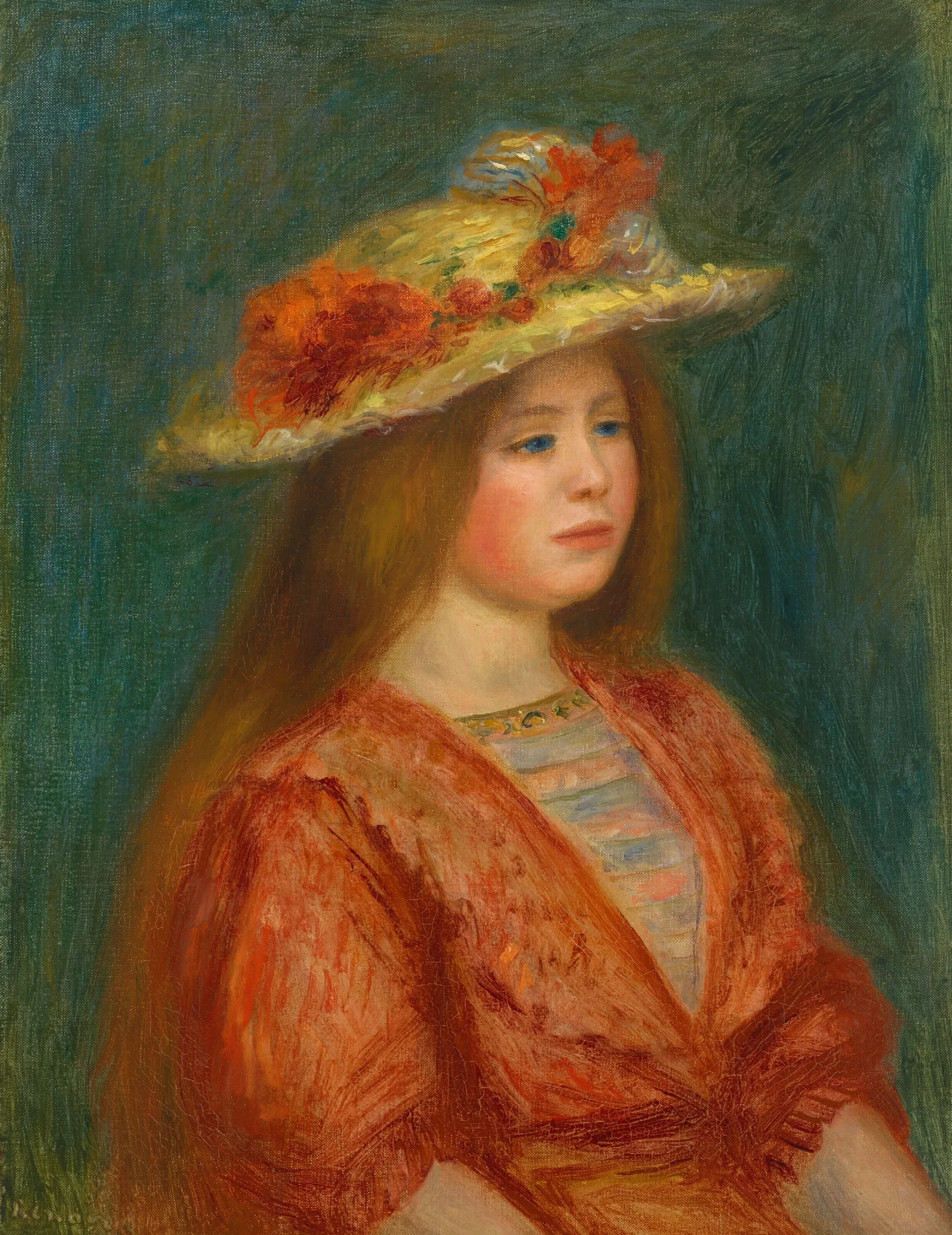 Femme Au Corsage Rouge Wall Art by Pierre-Auguste Renoir - Canvas Print