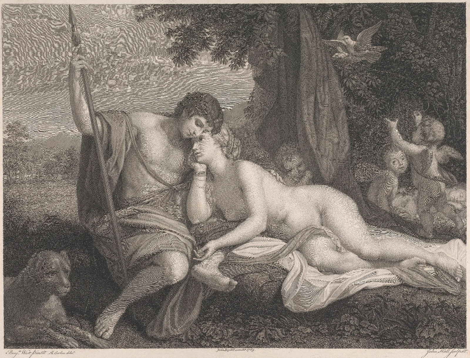 Venus Relating To Adonis The Story Of Hippomenes And Atlanta Wall Art by Benjamin West - Canvas Print