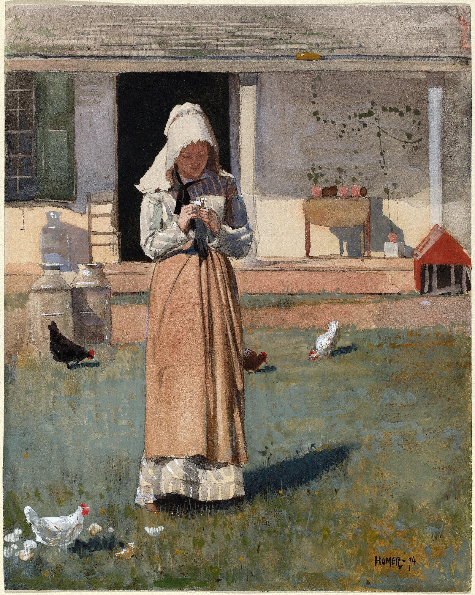 A Sick Chicken Wall Art by Winslow Homer - Canvas Print