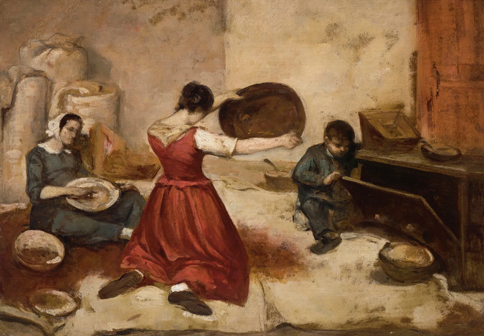 Les Cribleuses De Ble Esquisse Wall Art by Gustave Courbet - Canvas Print