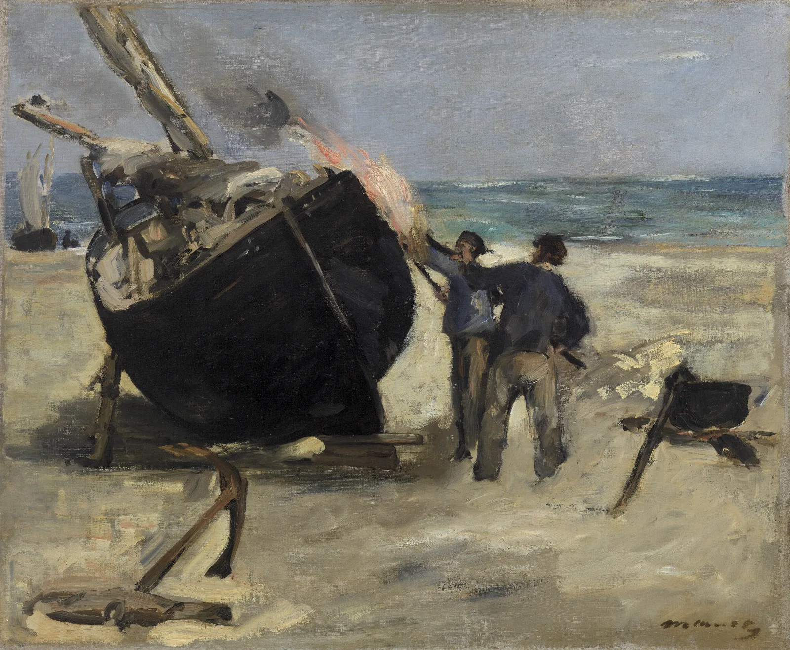 Tarring The Boat Le Bateau Goudronne Wall Art by Édouard Manet - Canvas Print