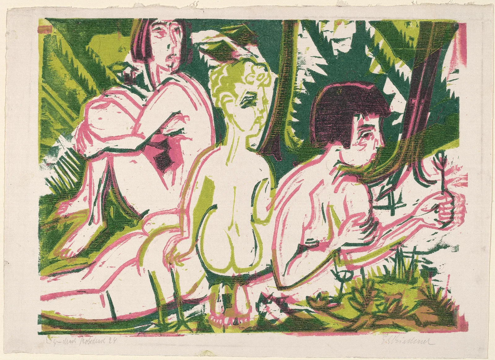 Nude Women With A Child In The Forest Wall Art by Ernst Ludwig Kirchner - Canvas Print