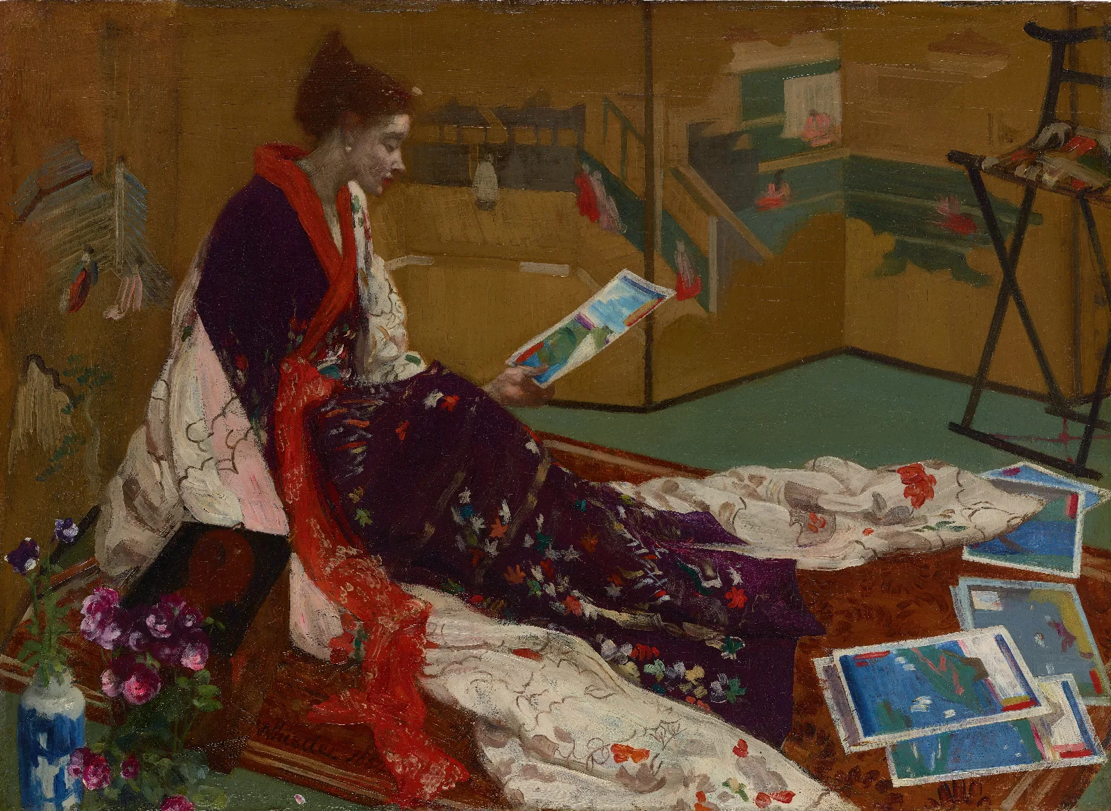 Caprice In Purple And Gold The Golden Screen Wall Art by James Abbott McNeill Whistler - Canvas Print