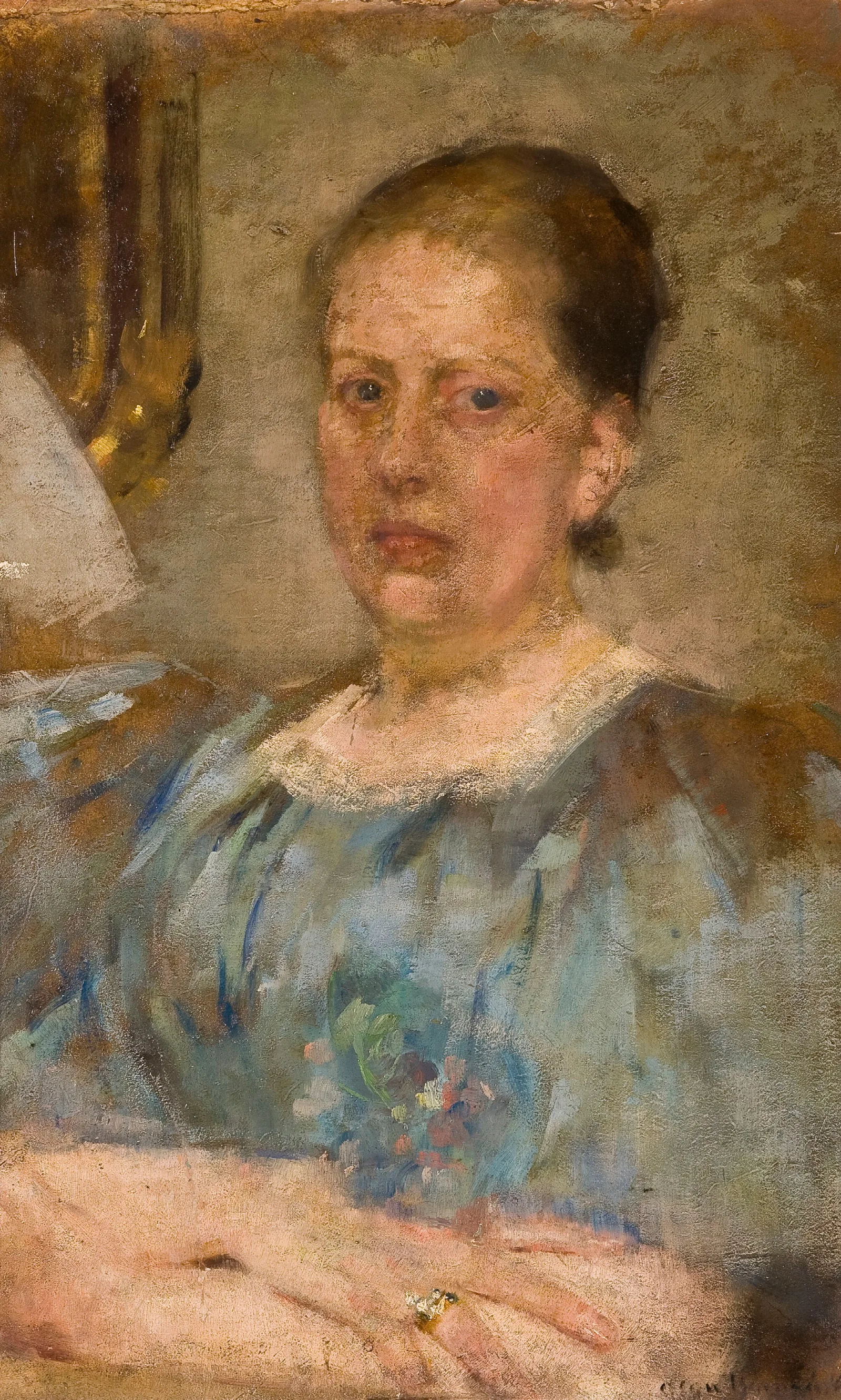 Portrait Of A Woman In A Blue Blouse Wall Art by Olga Boznanska - Canvas Print