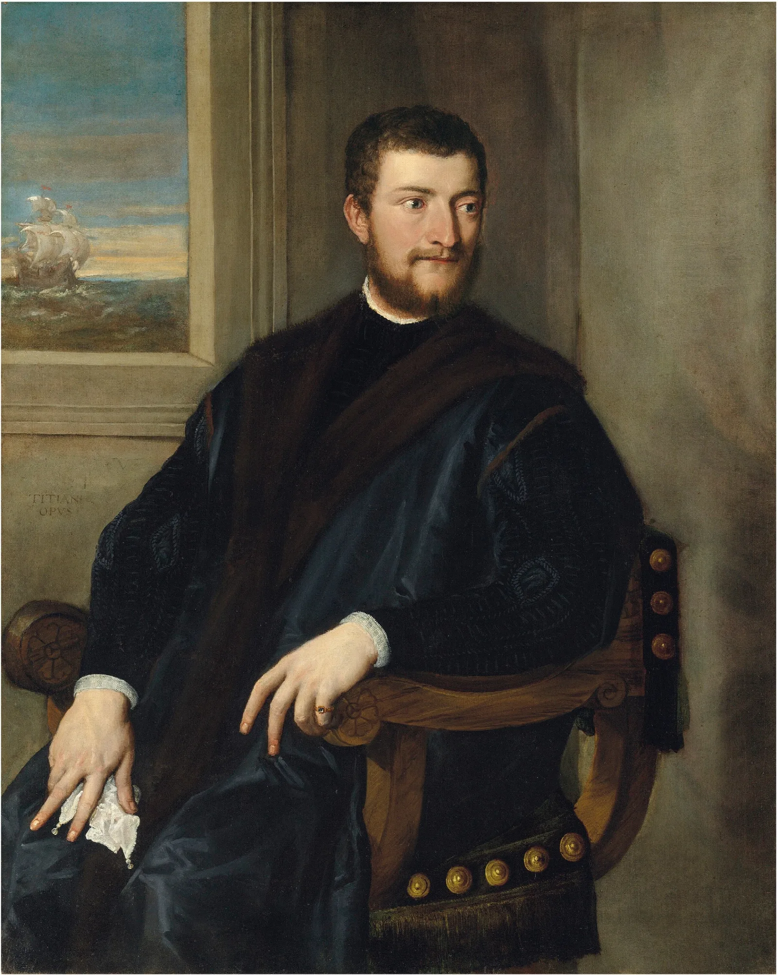 Portrait Of A Nobleman Seated Before A Window Wall Art by Titian - Canvas Print