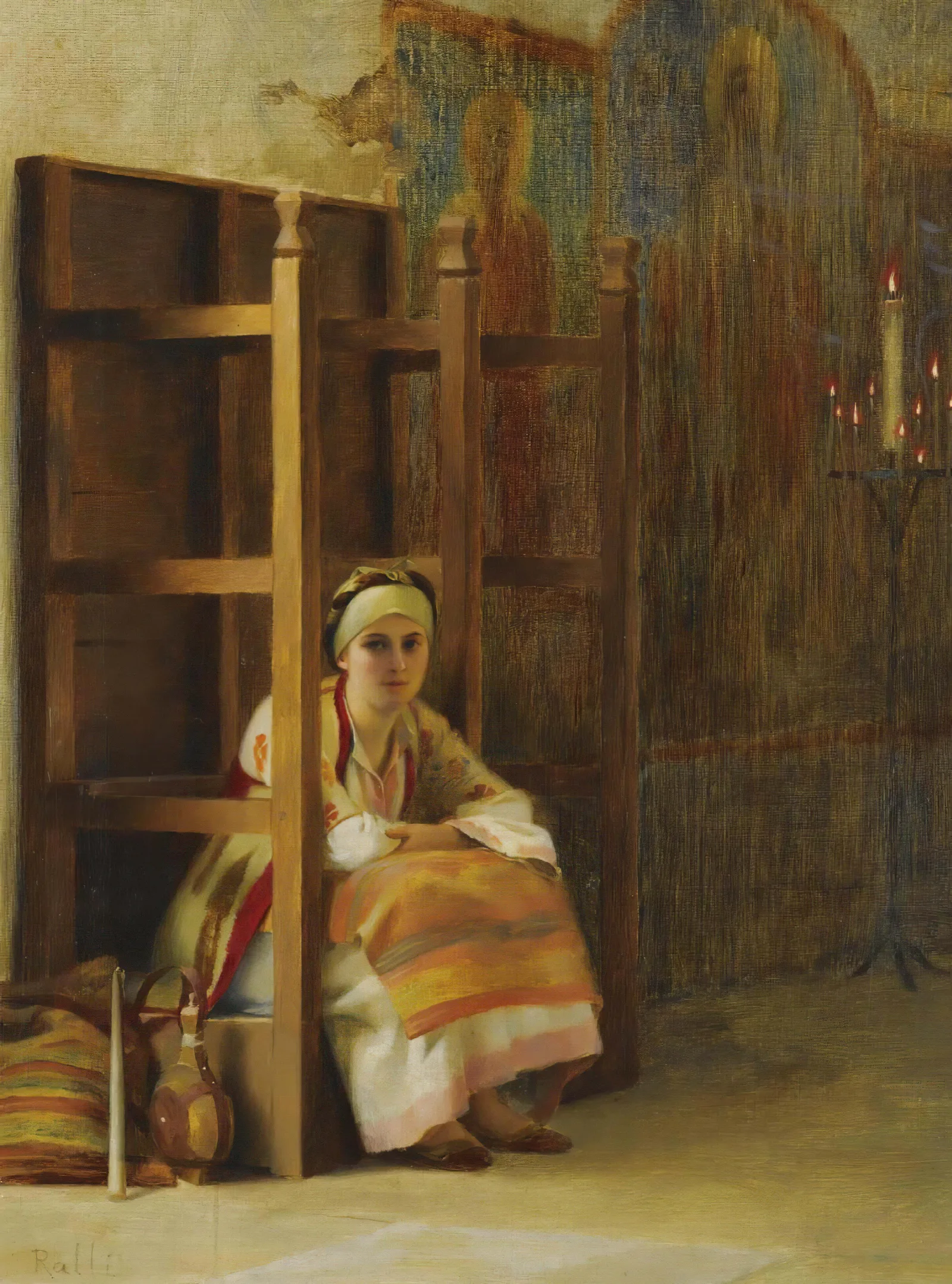 Young Girl In A Greek Church Wall Art by Theodoros Ralli - Canvas Print