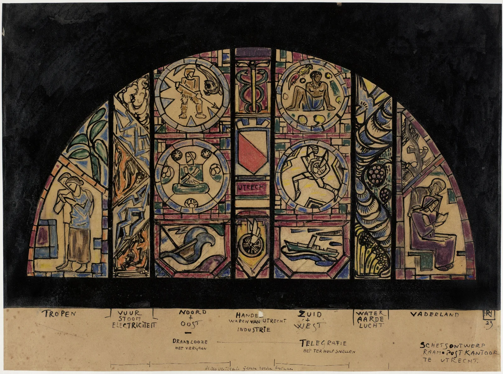 Ontwerp Voor Raam In Het Postkantoor Te Utrecht Wall Art by Richard Nicolaüs Roland Holst - Canvas Print