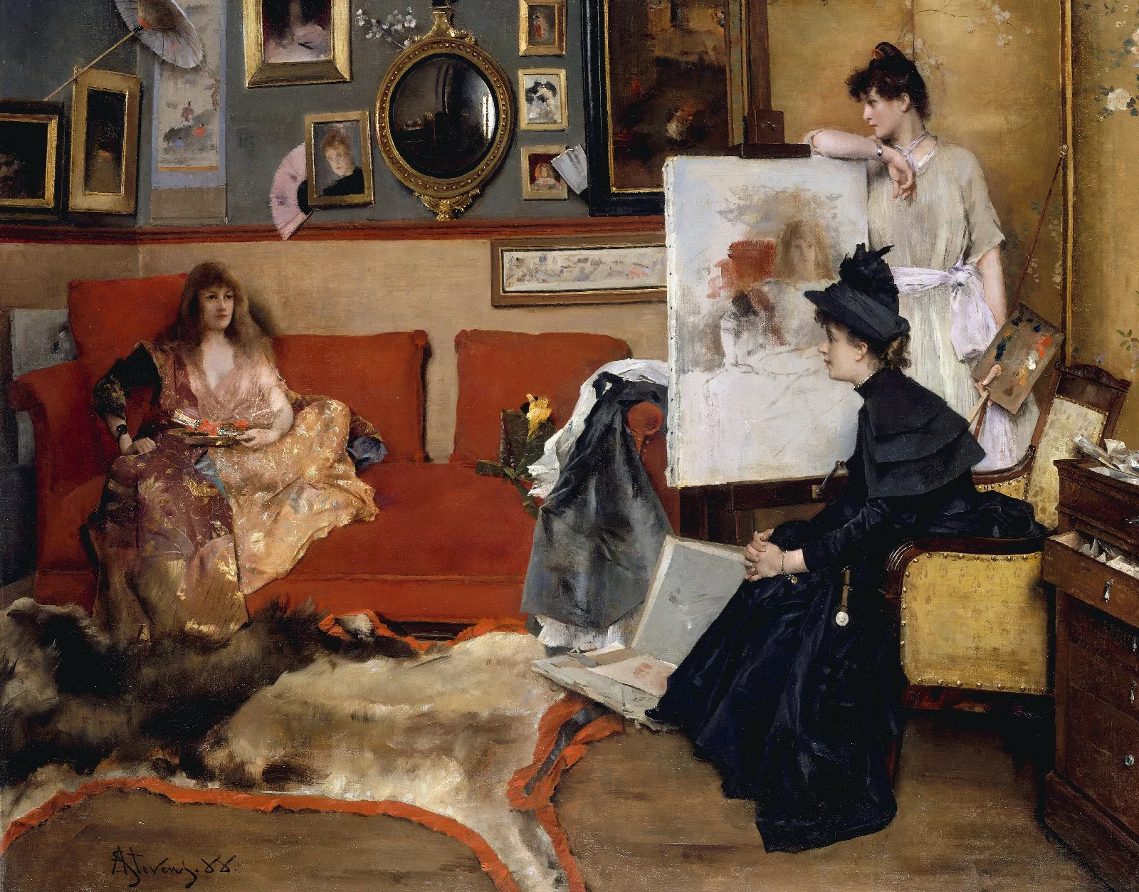 In The Studio Wall Art by Alfred Stevens - Canvas Print