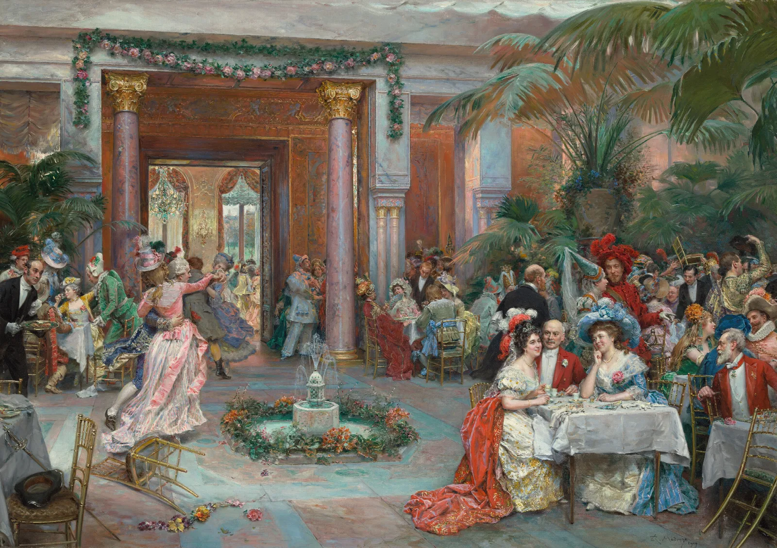 Masquerade Ball At The Ritz Hotel Paris Wall Art by Raimundo de Madrazo y Garreta - Canvas Print