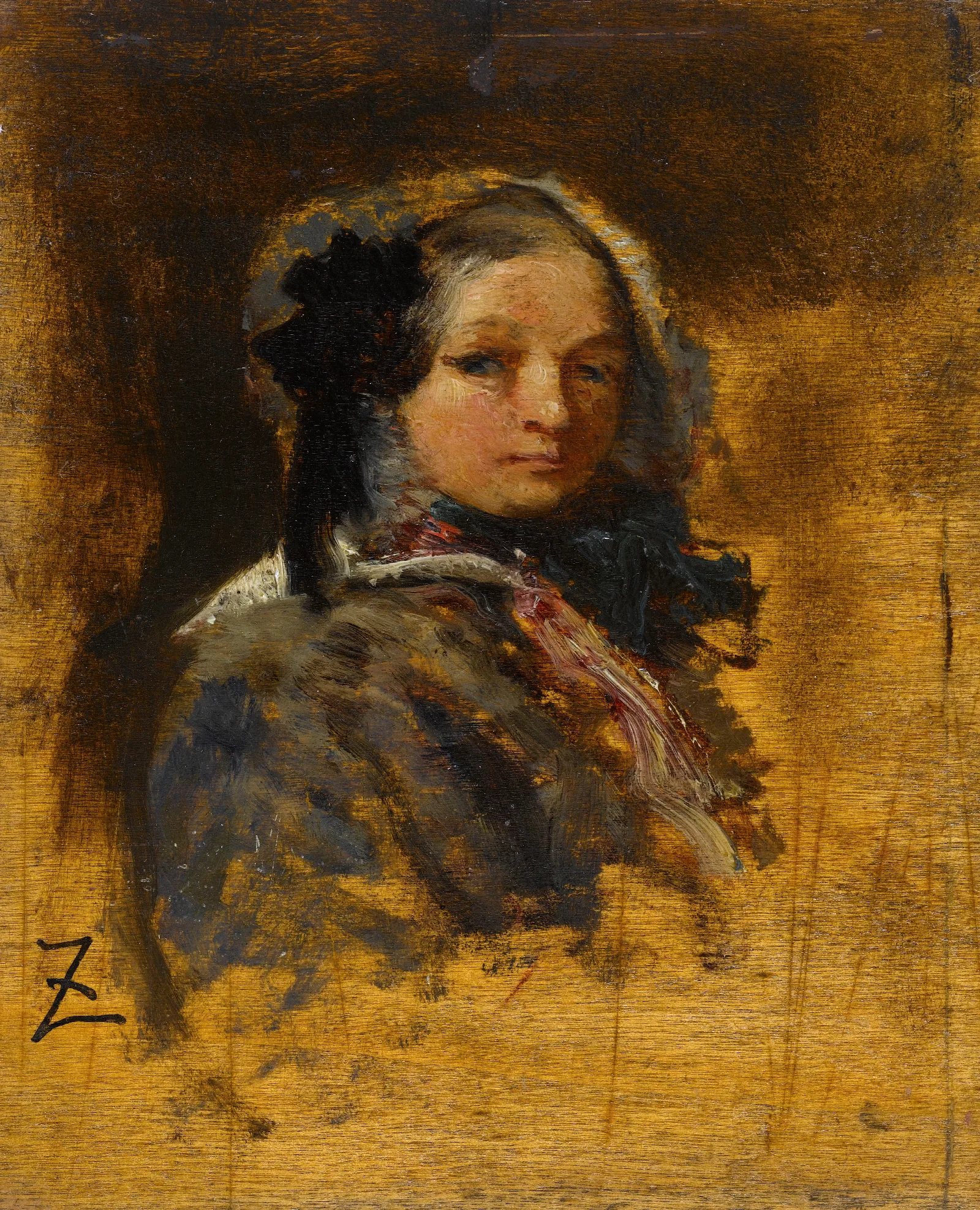 Portrait De Jeune Fille 9 Wall Art by Félix Ziem - Canvas Print