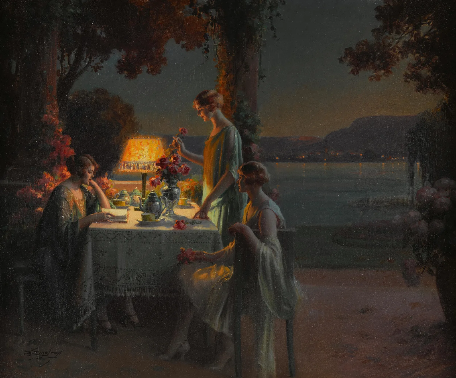 Jeunes Femmes Au Bord Du Lac Wall Art by Delphin Enjolras - Canvas Print