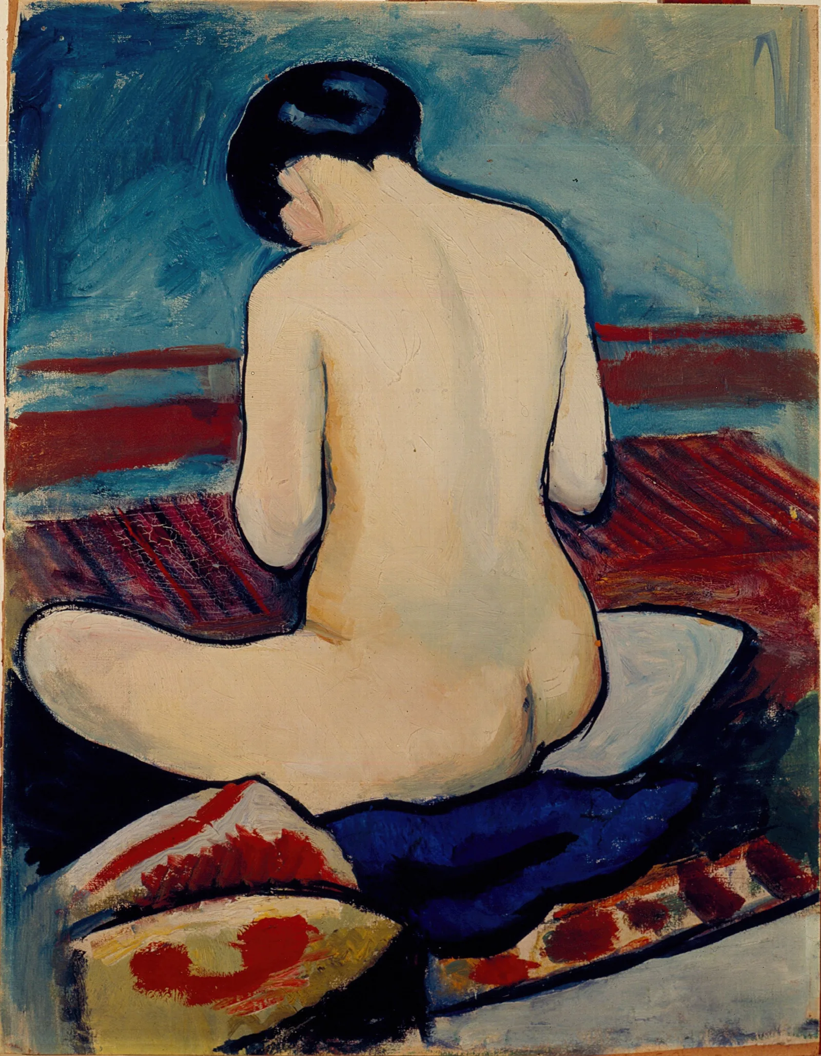 Sitting Nude With Pillow Wall Art by August Macke - Canvas Print