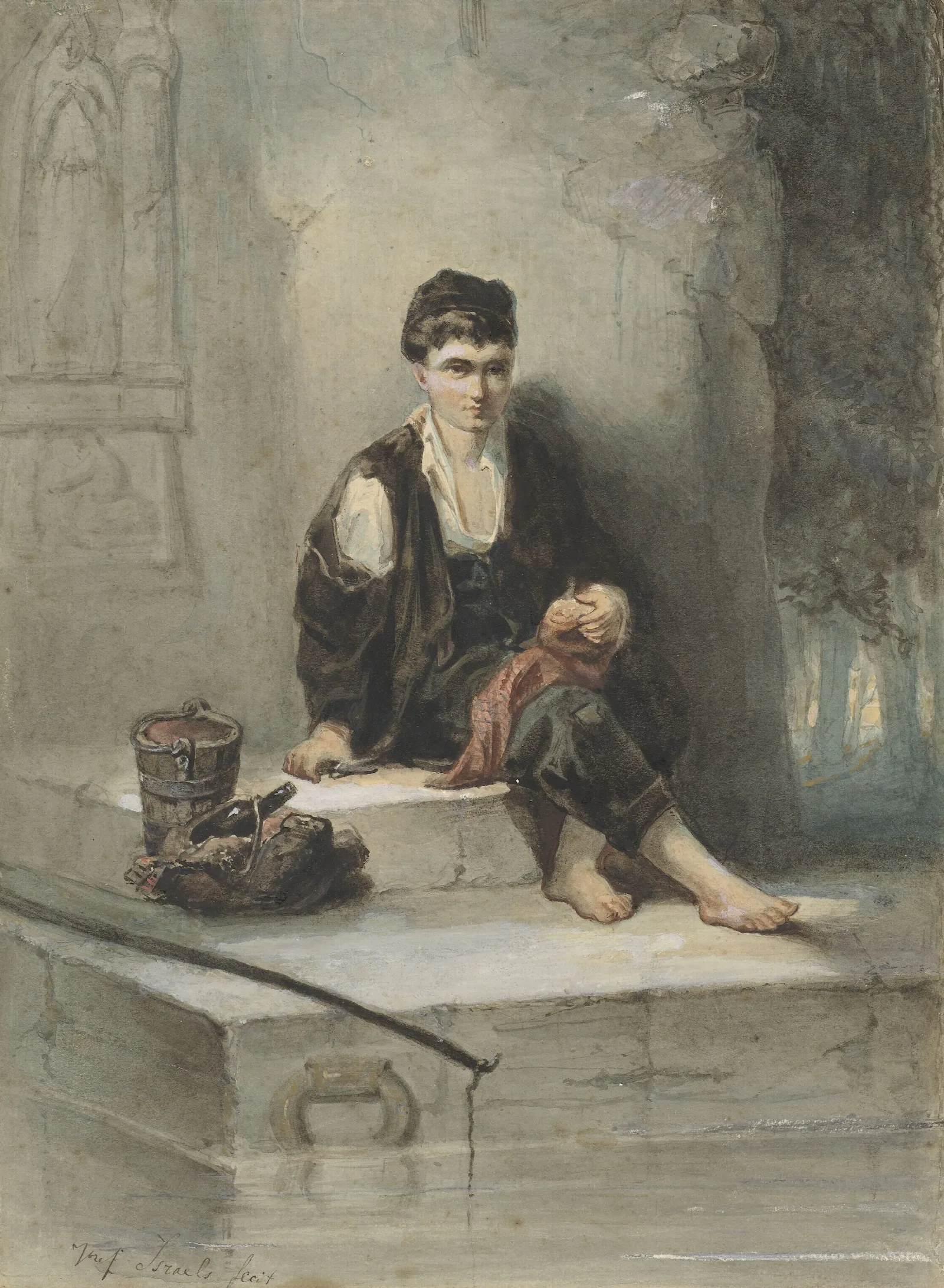 Zittende Vissersknaap Aan Zijn Maaltijd Wall Art by Jozef Israëls - Canvas Print