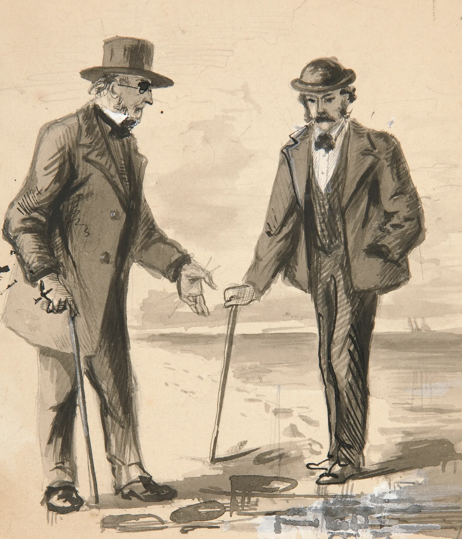 Two Men Conversing On Seashore Wall Art by Edwin Austin Abbey - Canvas Print