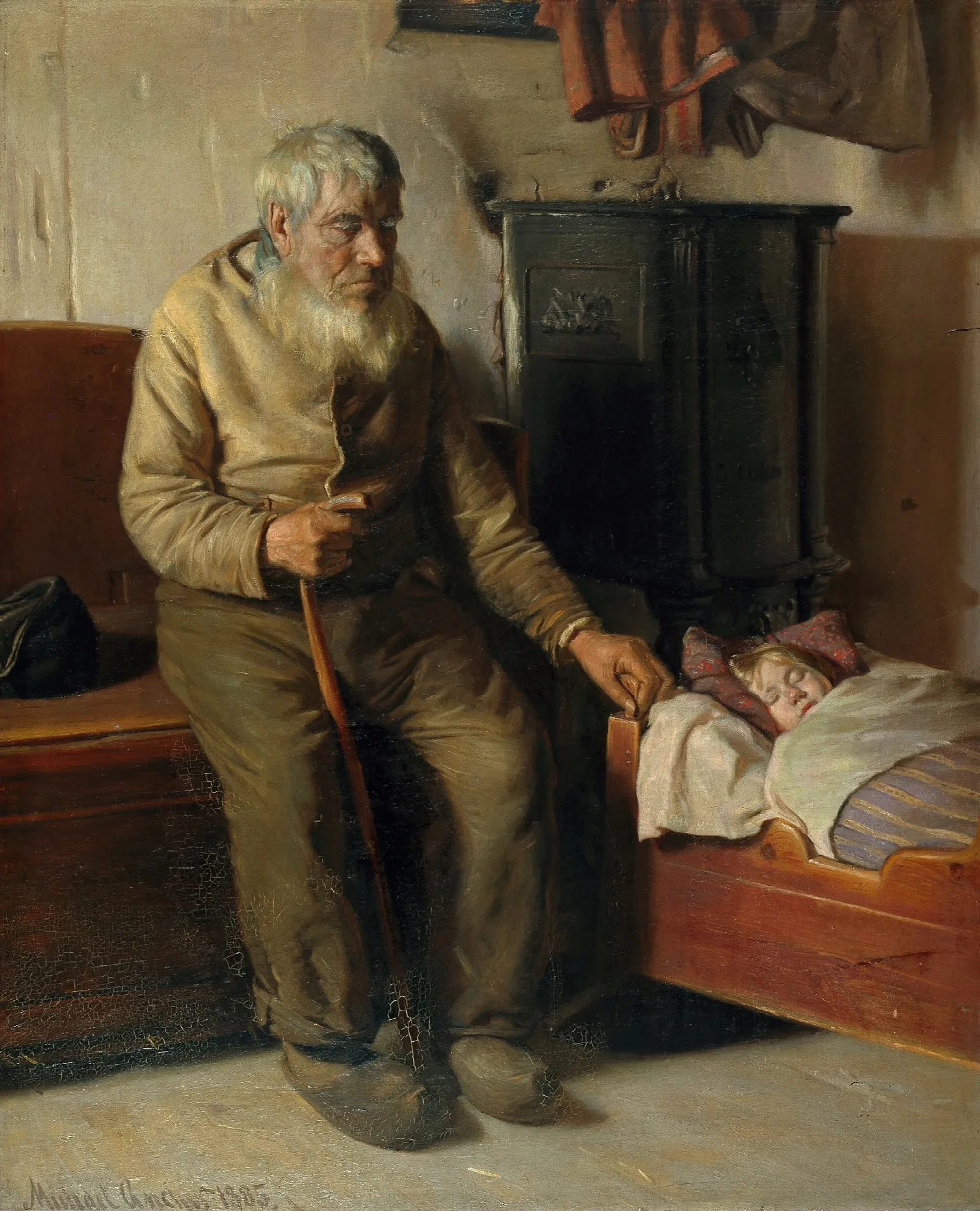 Blind Kristian Minding A Child Wall Art by Michael Ancher - Canvas Print