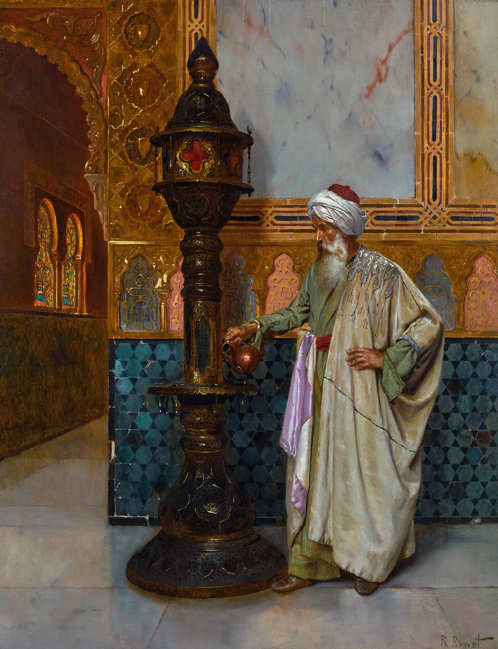 Tending The Lamp Wall Art by Rudolf Ernst - Canvas Print