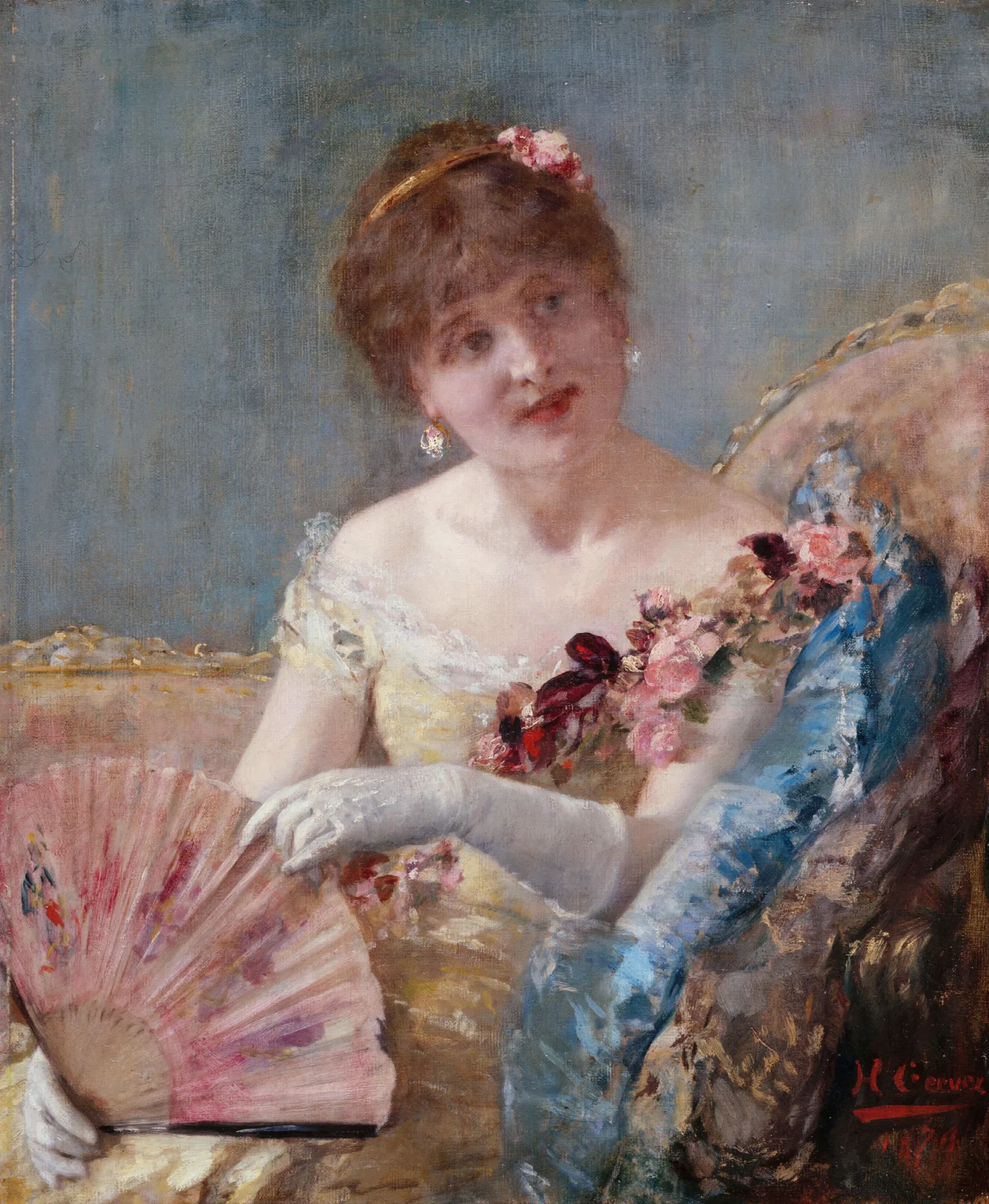 Femme A Leventail Portrait De Rejane Wall Art by Henri Gervex - Canvas Print