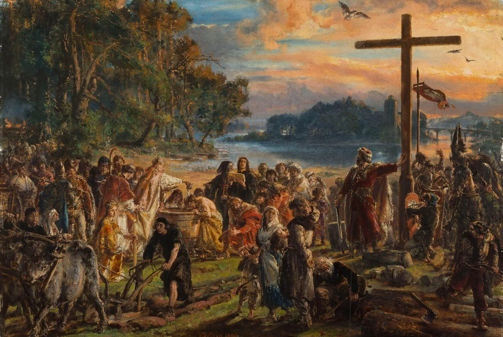 Adoption Of Christianity 965 Ad From The Series History Of Civilization In Poland Wall Art by Jan Matejko - Canvas Print