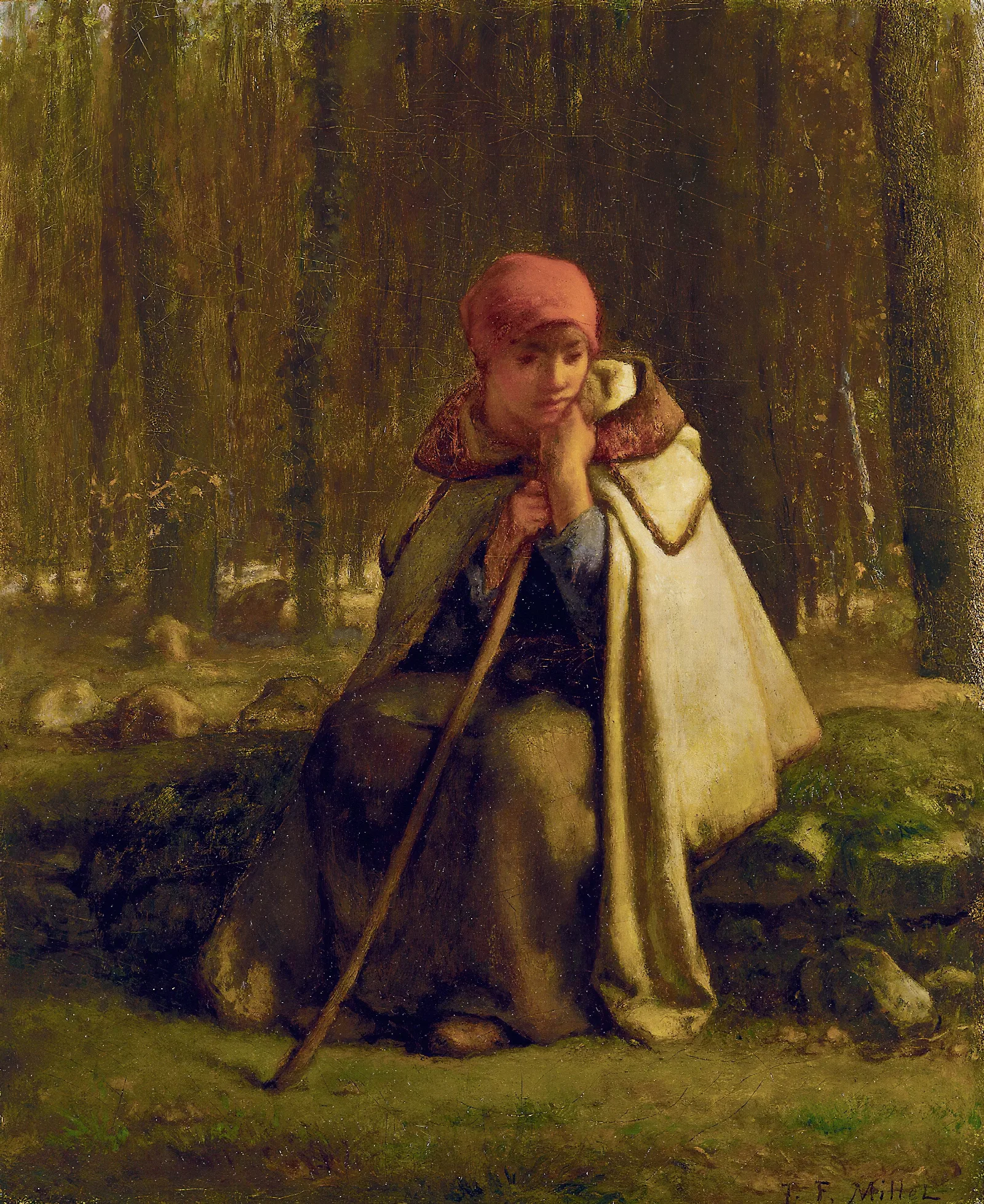 Seated Shepherdess Wall Art by Jean-François Millet - Canvas Print