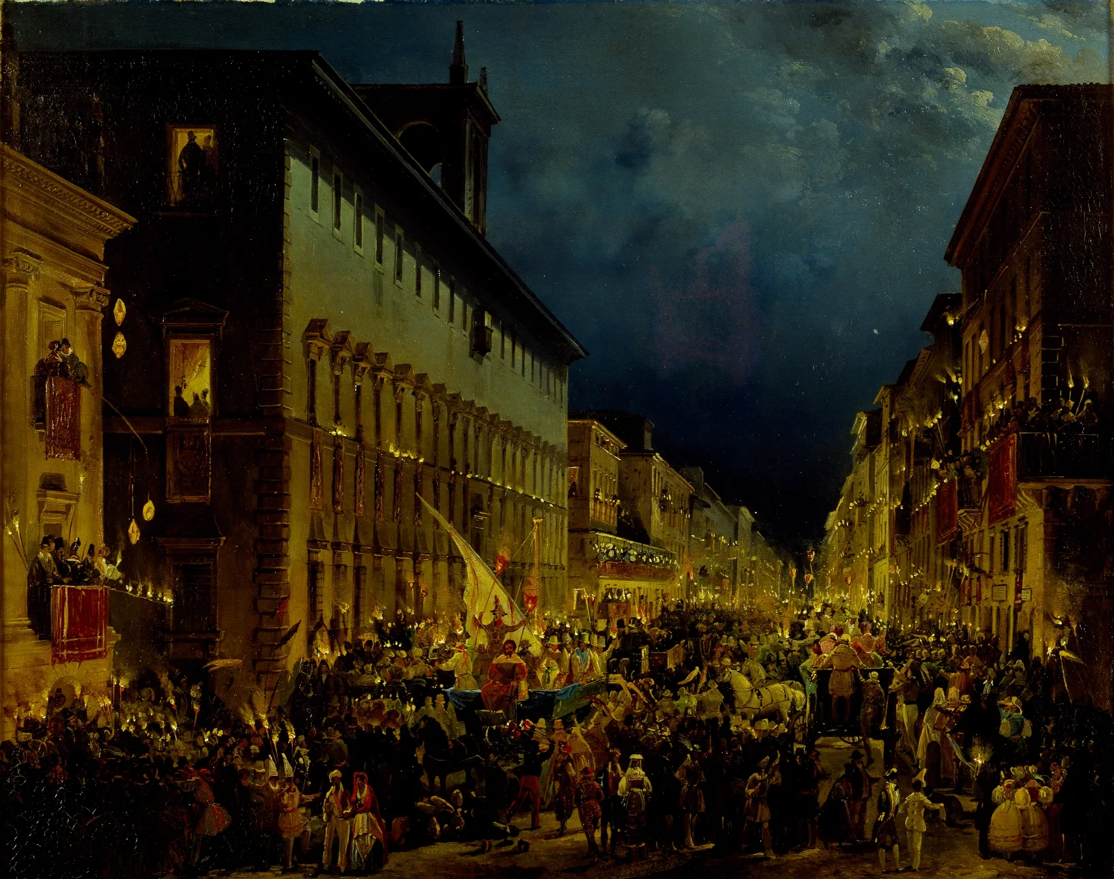 Moccoli Evening In Rome Wall Art by Ippolito Caffi - Canvas Print