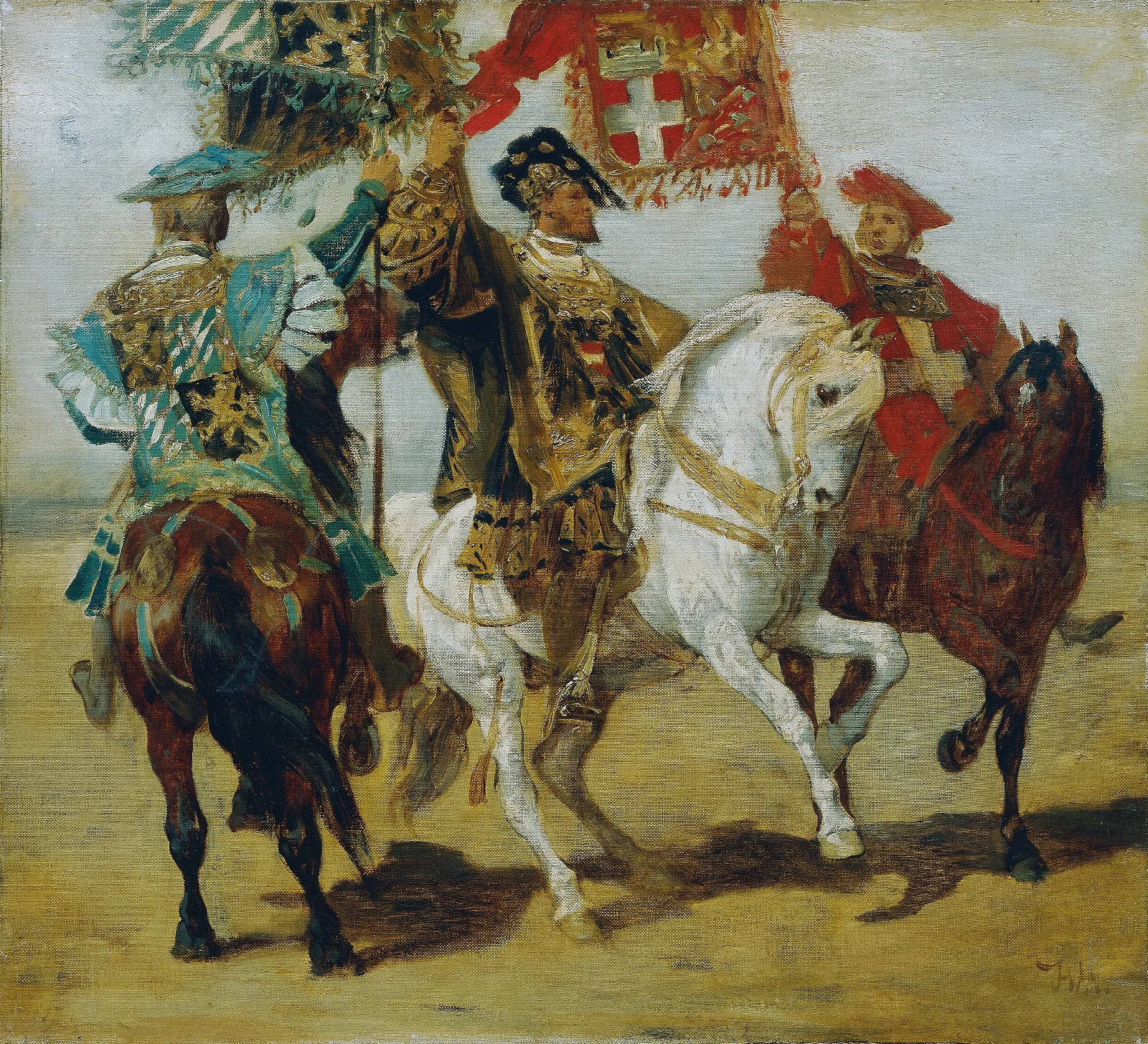 Three Mounted Standard Bearers Wall Art by Hans Makart - Canvas Print