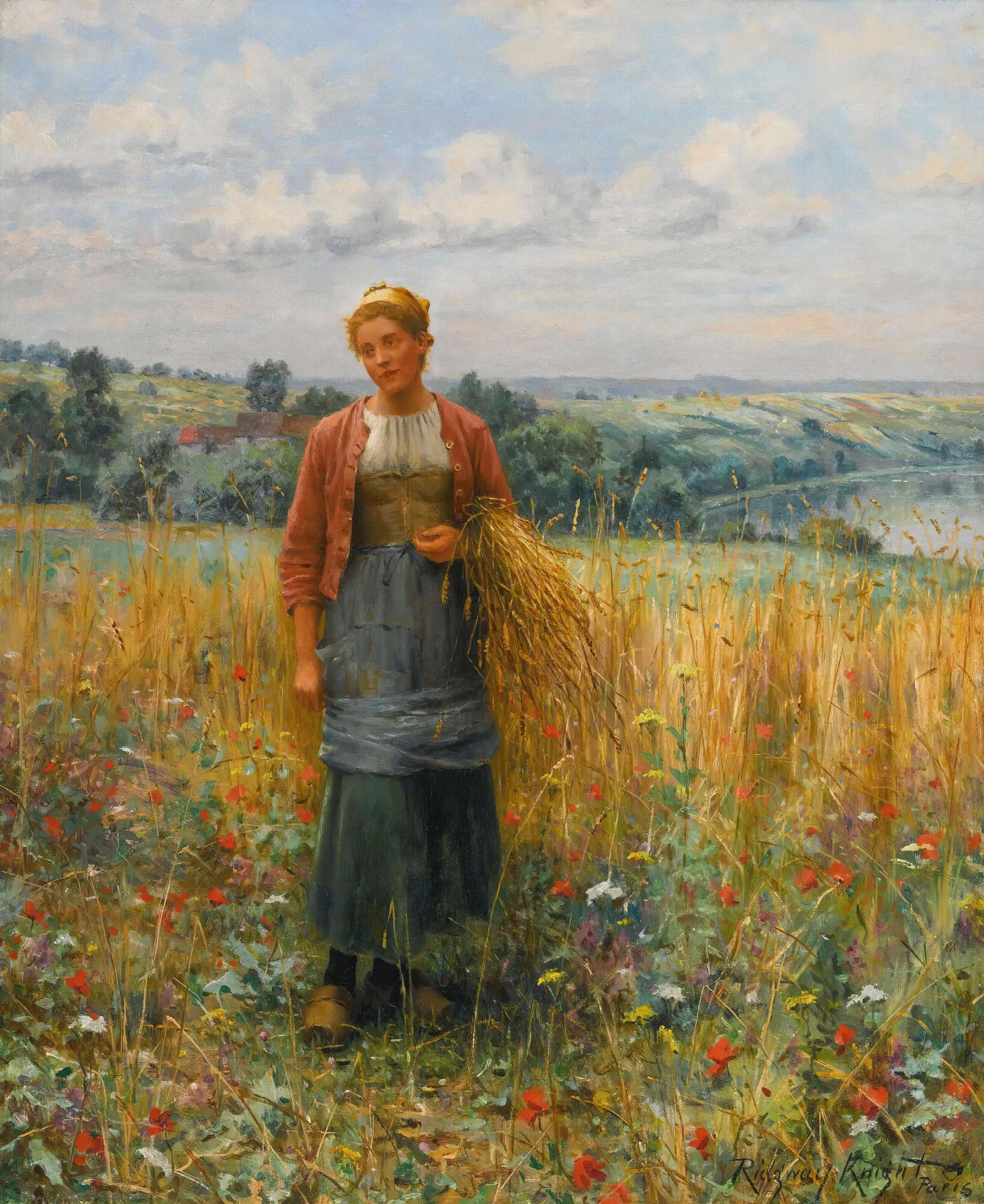 Jeannine Gleaning Wall Art by Daniel Ridgway Knight - Canvas Print