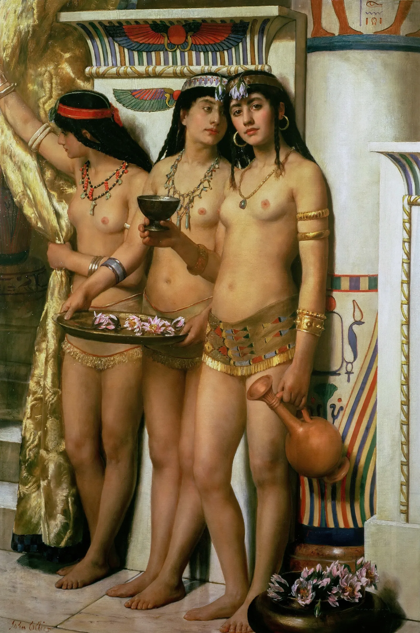 Pharaohs Handmaidens Wall Art by John Collier - Canvas Print