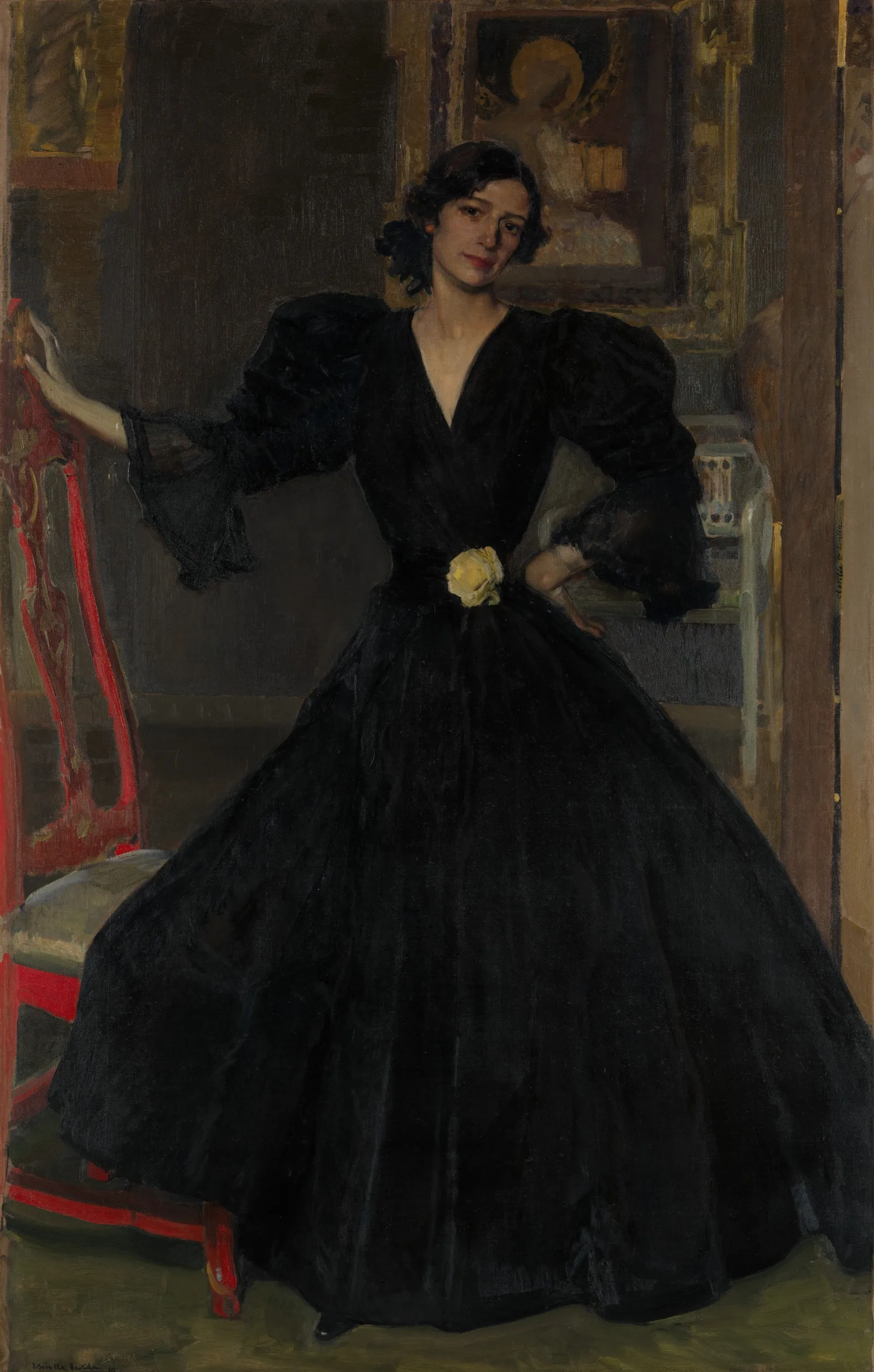 Senora De Sorolla Clotilde Garcia Del Castillo 1865 1929 In Black Wall Art by Joaquín Sorolla - Canvas Print