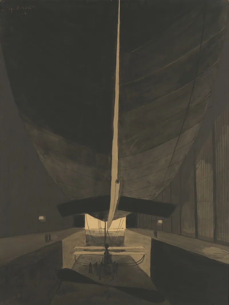 Het Luchtschip Belgique Ii In Zijn Loods Wall Art by Léon Spilliaert - Canvas Print