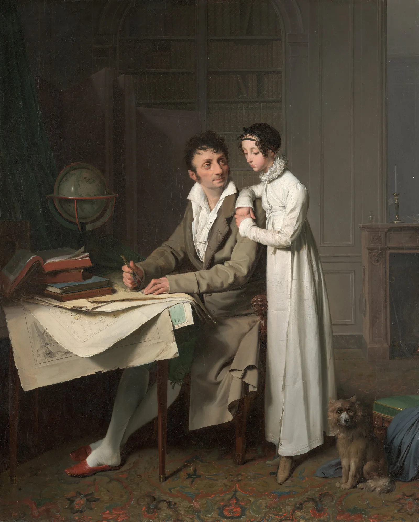 The Geography Lesson Portrait Of Monsieur Gaudry And His Daughter Wall Art by Louis-Léopold Boilly - Canvas Print