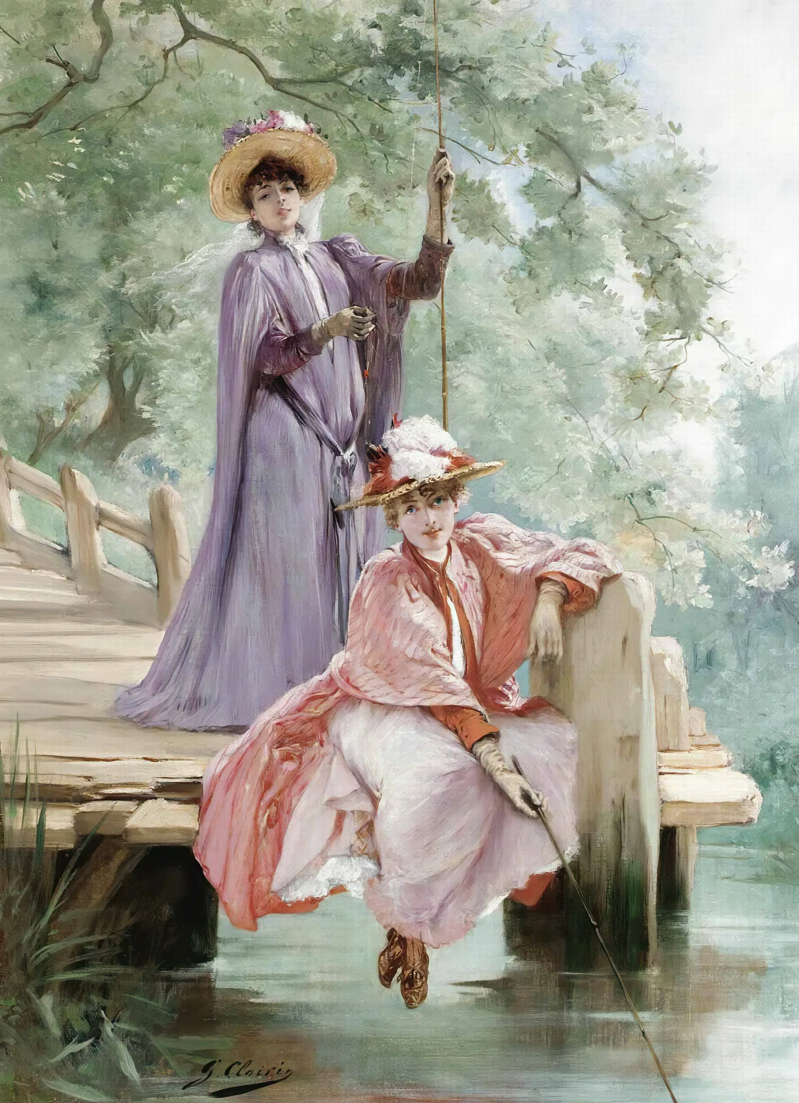 Elegant Ladies Fishing Wall Art by Georges Jules Victor Clairin - Canvas Print