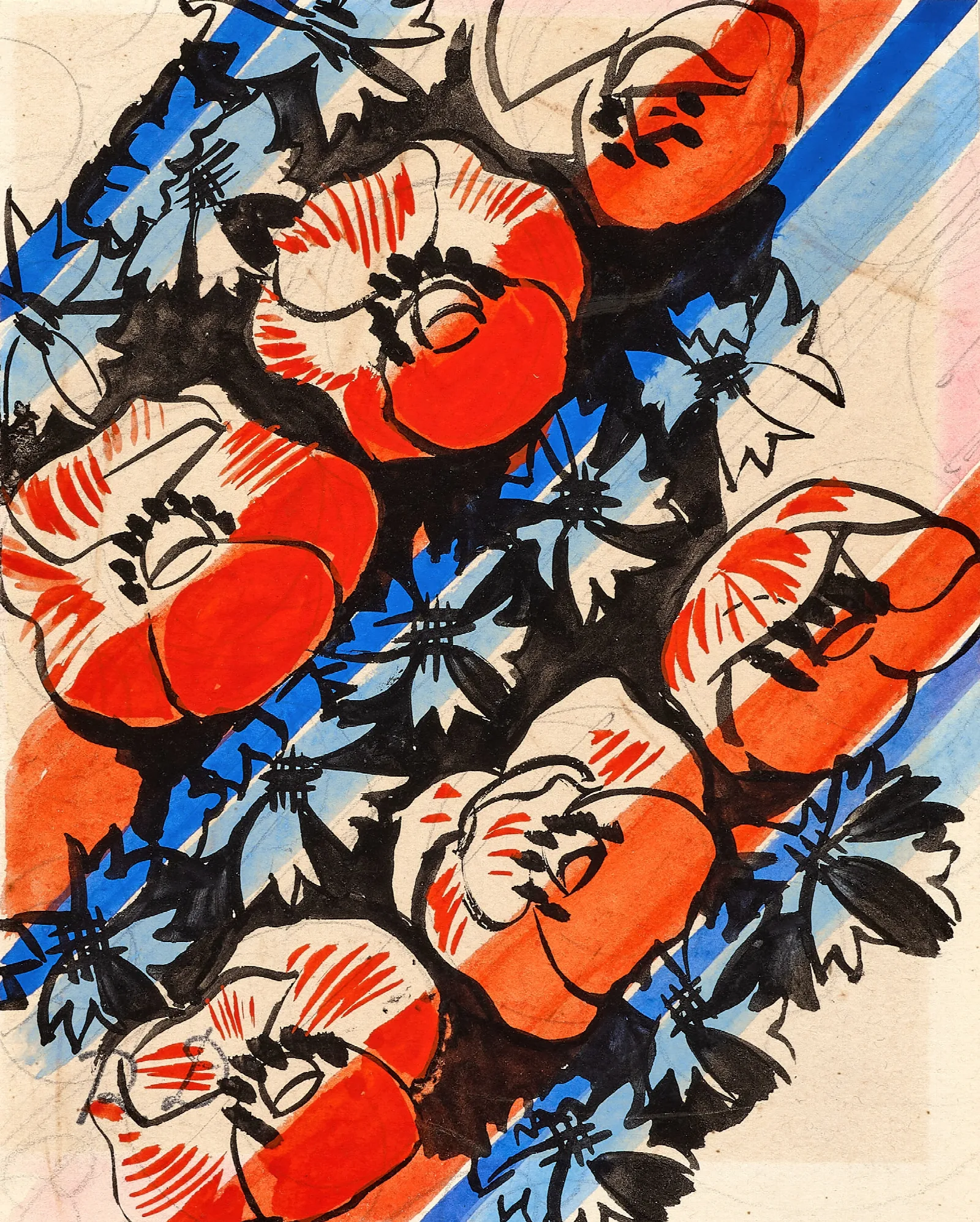 Coquelicots Et Bleuets Sur Fond Noir Wall Art by Raoul Dufy - Canvas Print