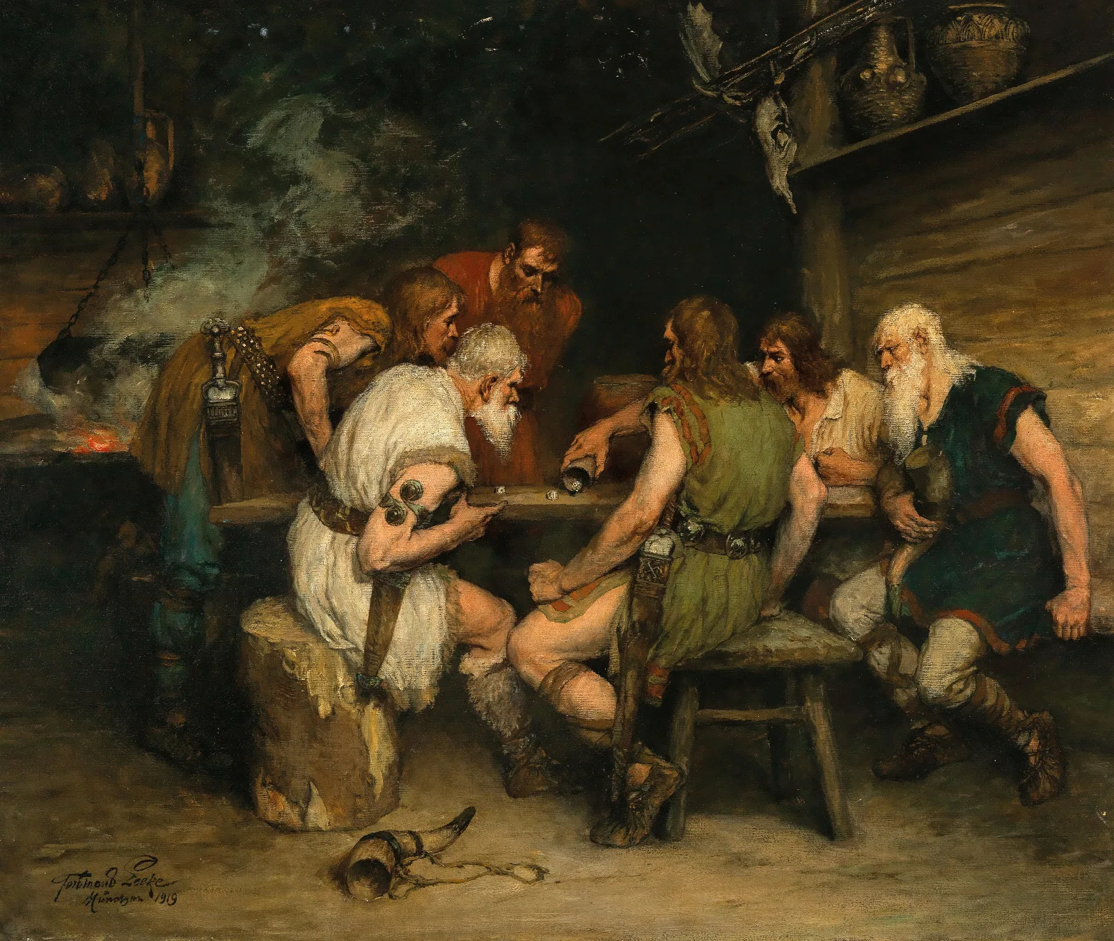 A Game Of Dice Wall Art by Ferdinand Leeke - Canvas Print