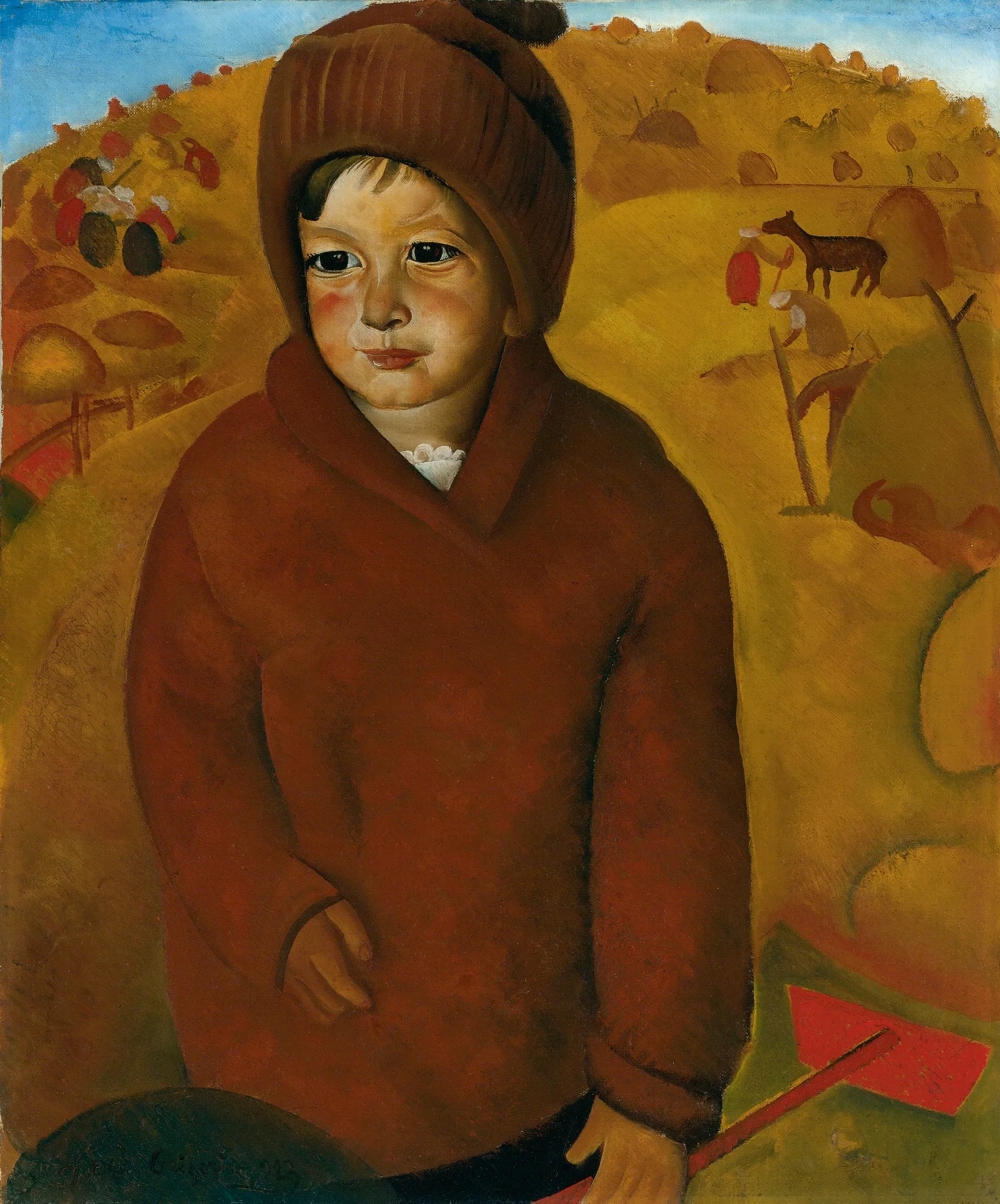 Boy At Harvest Time Wall Art by Boris Grigoriev - Canvas Print