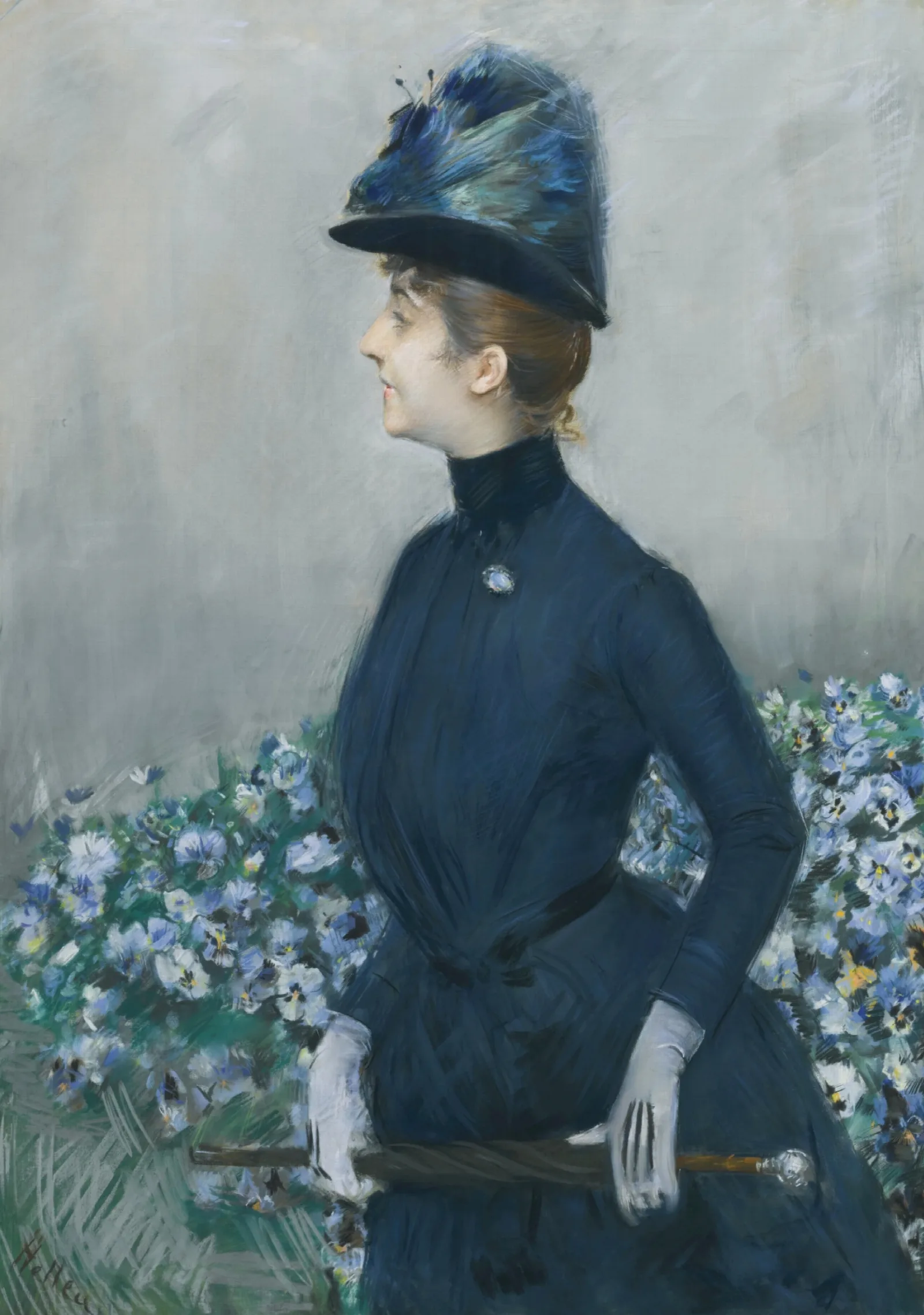La Femme Aux Fleurs Portrait Of Mathilde See Wall Art by Paul César Helleu - Canvas Print