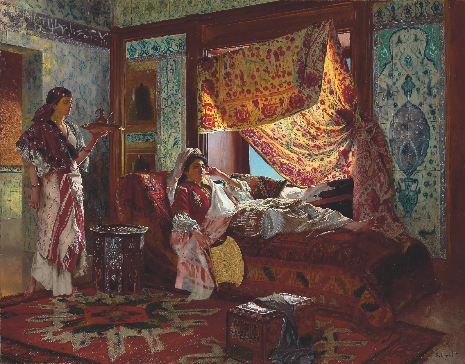 Taking Tea In The Harem Wall Art by Rudolf Ernst - Canvas Print
