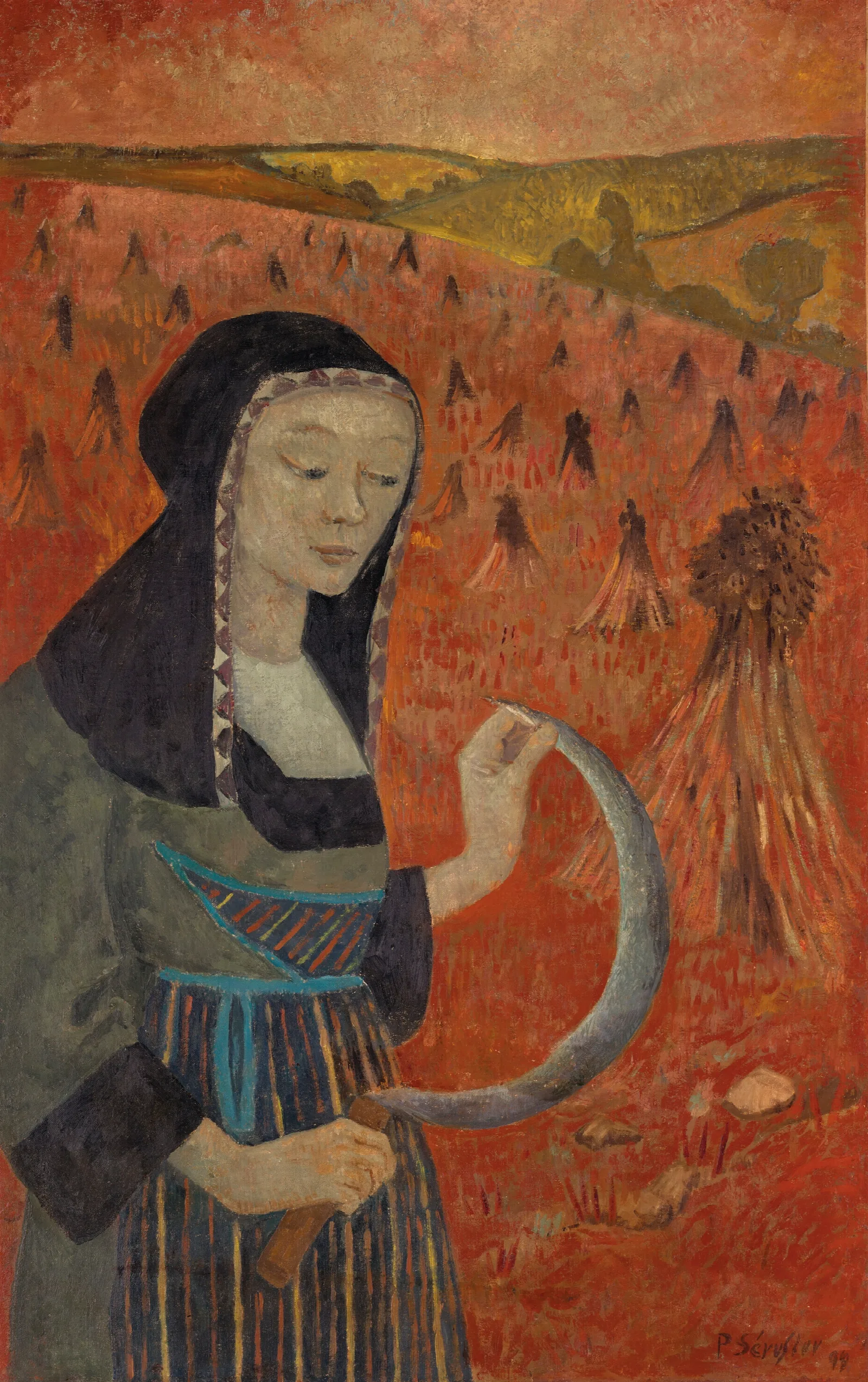 Bretonne A La Faucille Dans Un Champ De Ble Noir Wall Art by Paul Sérusier - Canvas Print