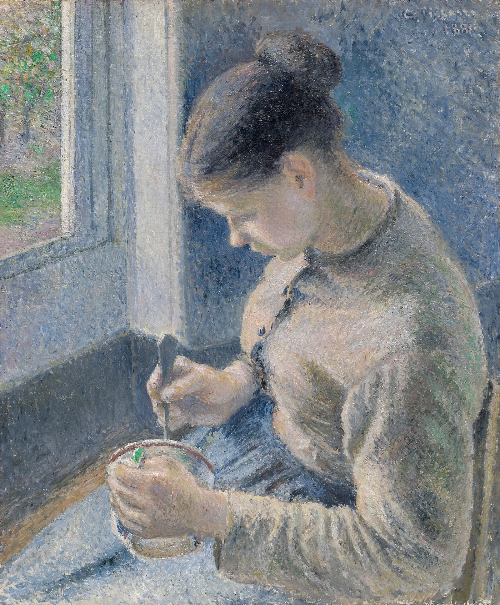 Young Peasant Having Her Coffee Wall Art by Camille Pissarro - Canvas Print