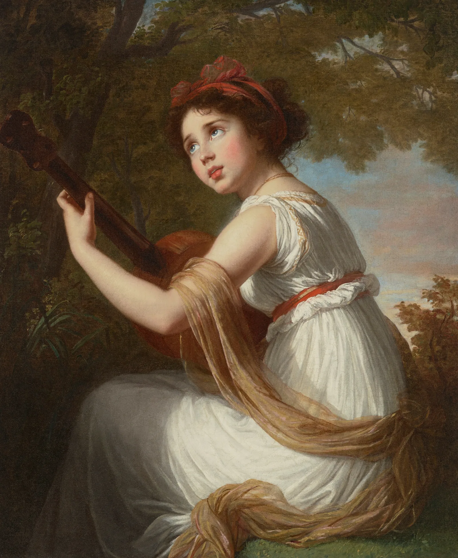 Portrait Of The Artists Daughter Jeanne Julie Louise Le Brun 1780 1819 Playing A Guitar Wall Art by Elisabeth Louise Vigée Le Brun - Canvas Print