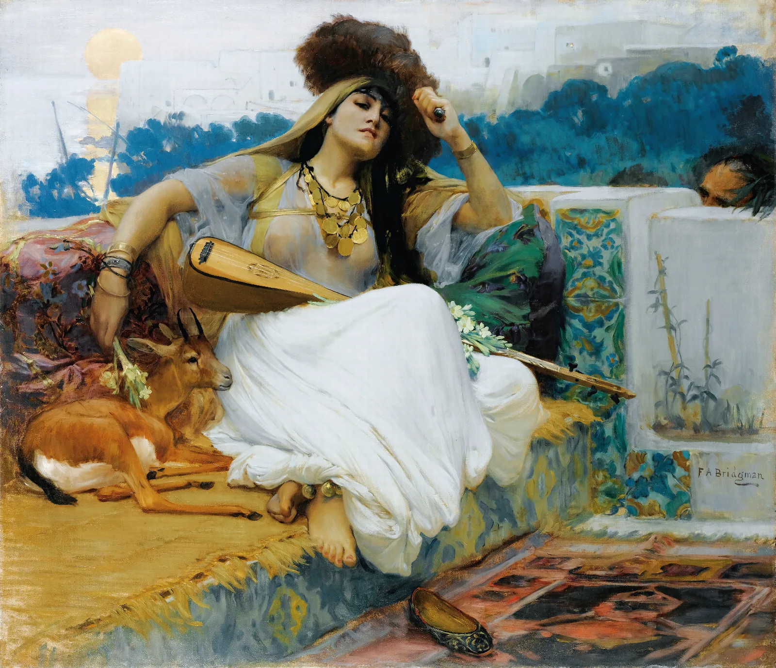 Young Woman On A Terrace Wall Art by Frederick Arthur Bridgman - Canvas Print