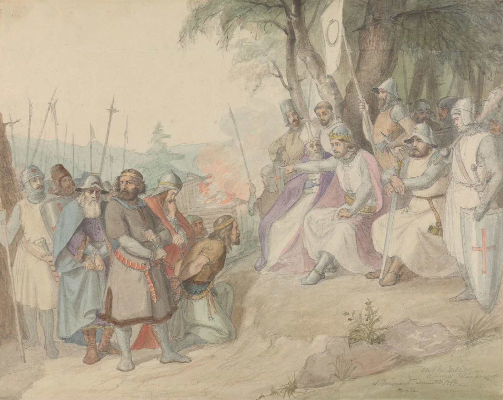 Olav Den Hellige Og De Fangne Smakonger Wall Art by Adolph Tidemand - Canvas Print