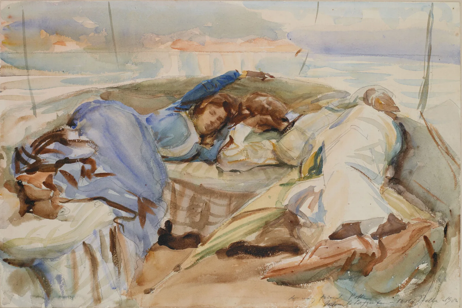 Two Figures In A Boat Isola Bella Italy Wall Art by John Singer Sargent - Canvas Print