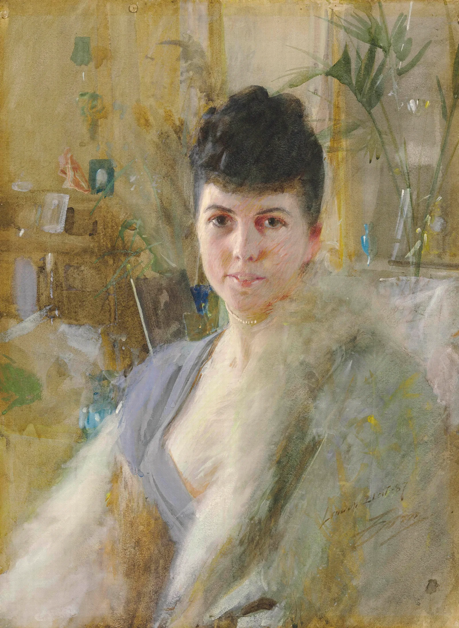 Portrait Of A Lady In A Drawing Room Wall Art by Anders Zorn - Canvas Print