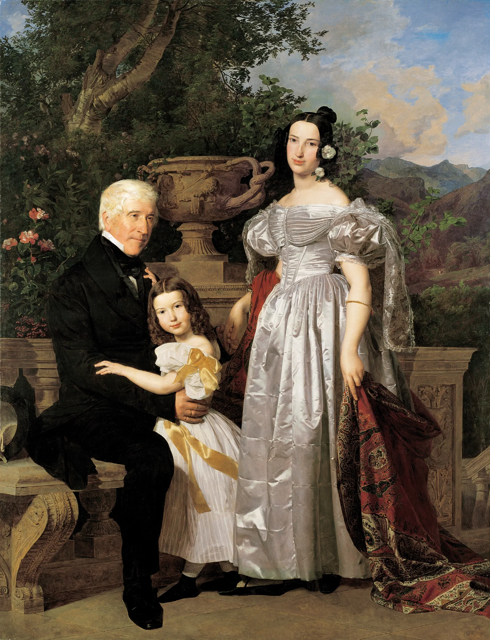 Der Furstlich Esterhazysche Rat Mathias Kerzmann Mit Seiner Zweiten Gattin Maria Helena Geb Mikolischutz Und Tochter Maria Wall Art by Ferdinand Georg Waldmüller - Canvas Print