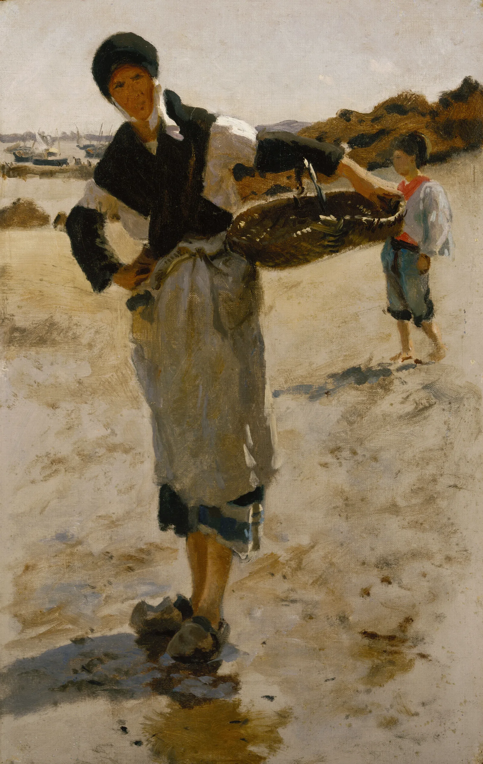 Breton Woman With A Basket Sketch For Oyster Gatherers Of Cancale Wall Art by John Singer Sargent - Canvas Print