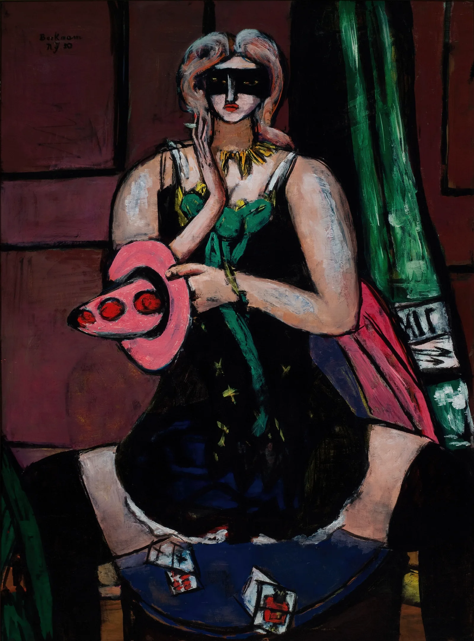 Carnival Mask Green Violet And Pink Columbine Wall Art by Max Beckmann - Canvas Print